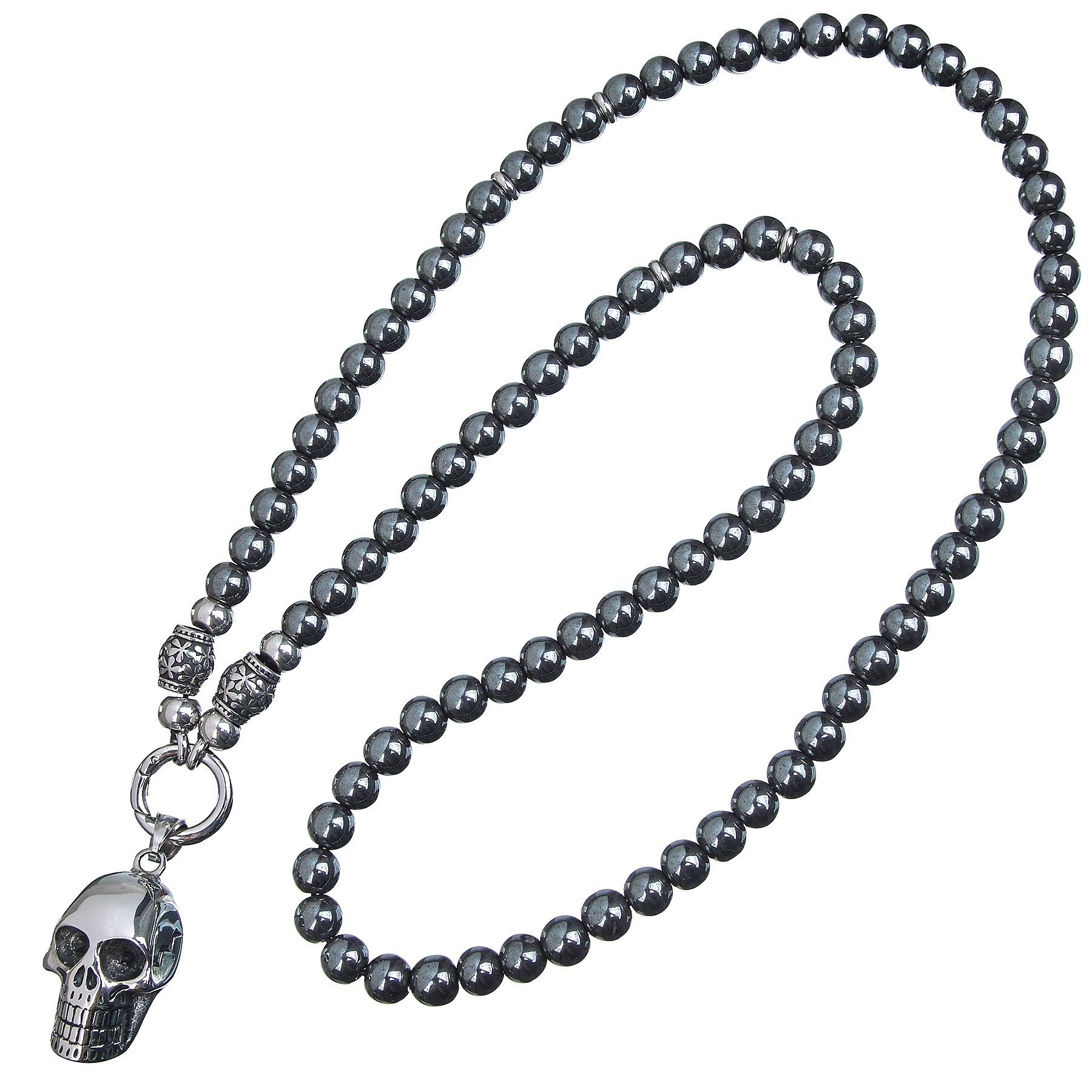 Aaron Bane Perlenkette SKULL CLASSIC Halskette, mit Federring Verschluss für Damen/Herren (1-tlg)