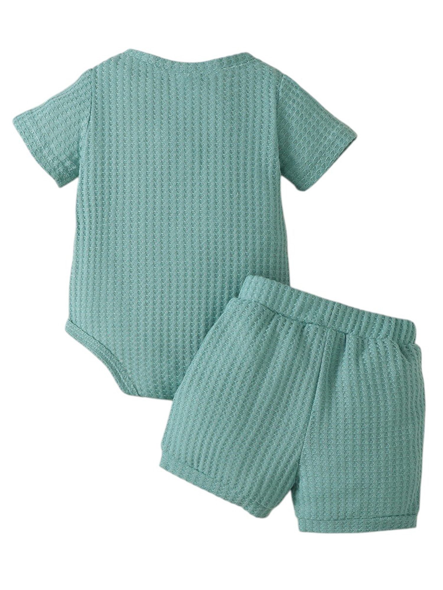 Gluckids Shirt & Shorts Kurzarm-Outfit für Jungen, Strampler und Shorts, aus Waffelstrickstoff (Set, 2-tlg) Sommer Stickerei Babykleidung, lässig, für Alltag, Hause, Ausflüge