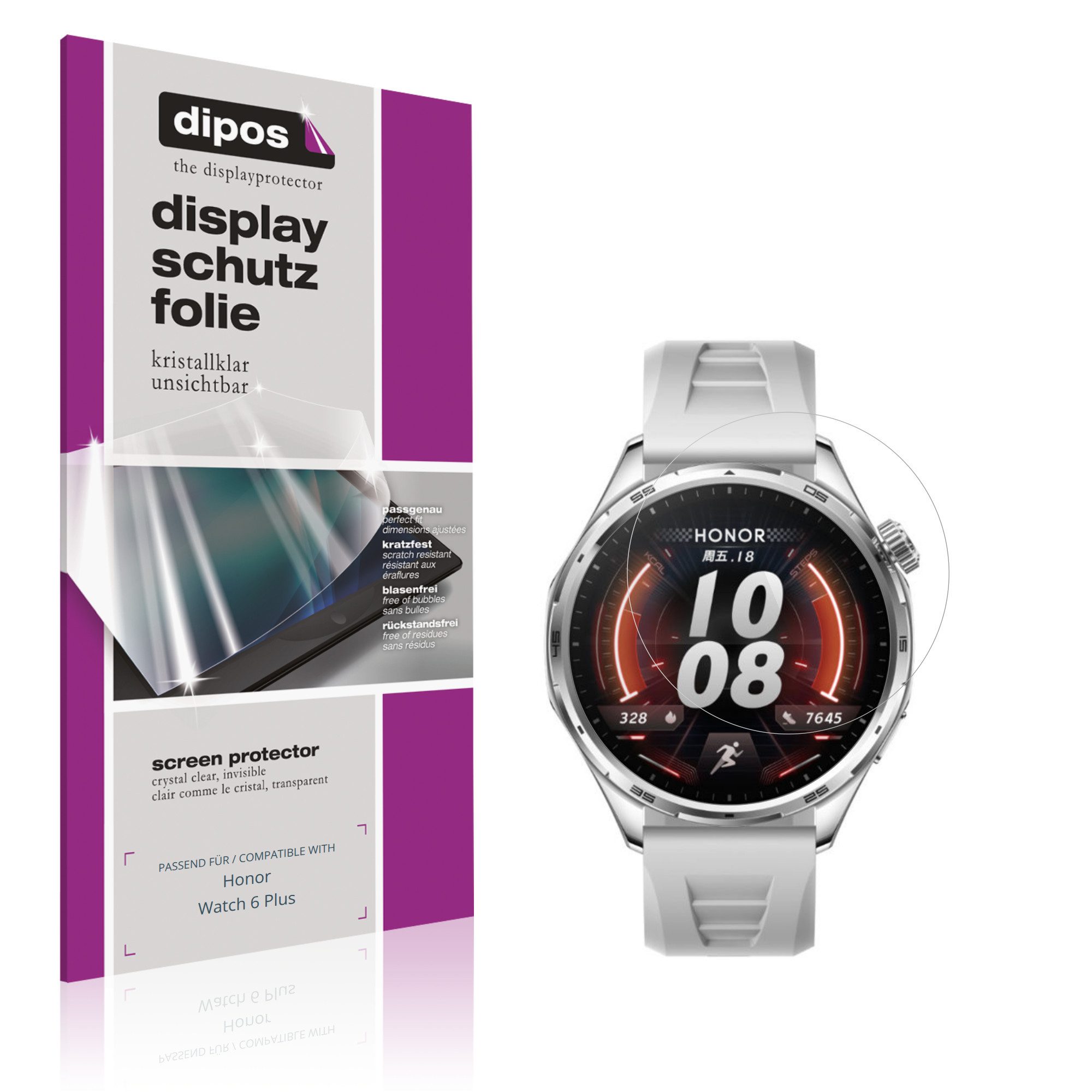 dipos Displayschutzfolie Schutzfolie für Honor Watch 6 Plus, 6 Stück, Displayschutz Schutz Folie Made in Germany