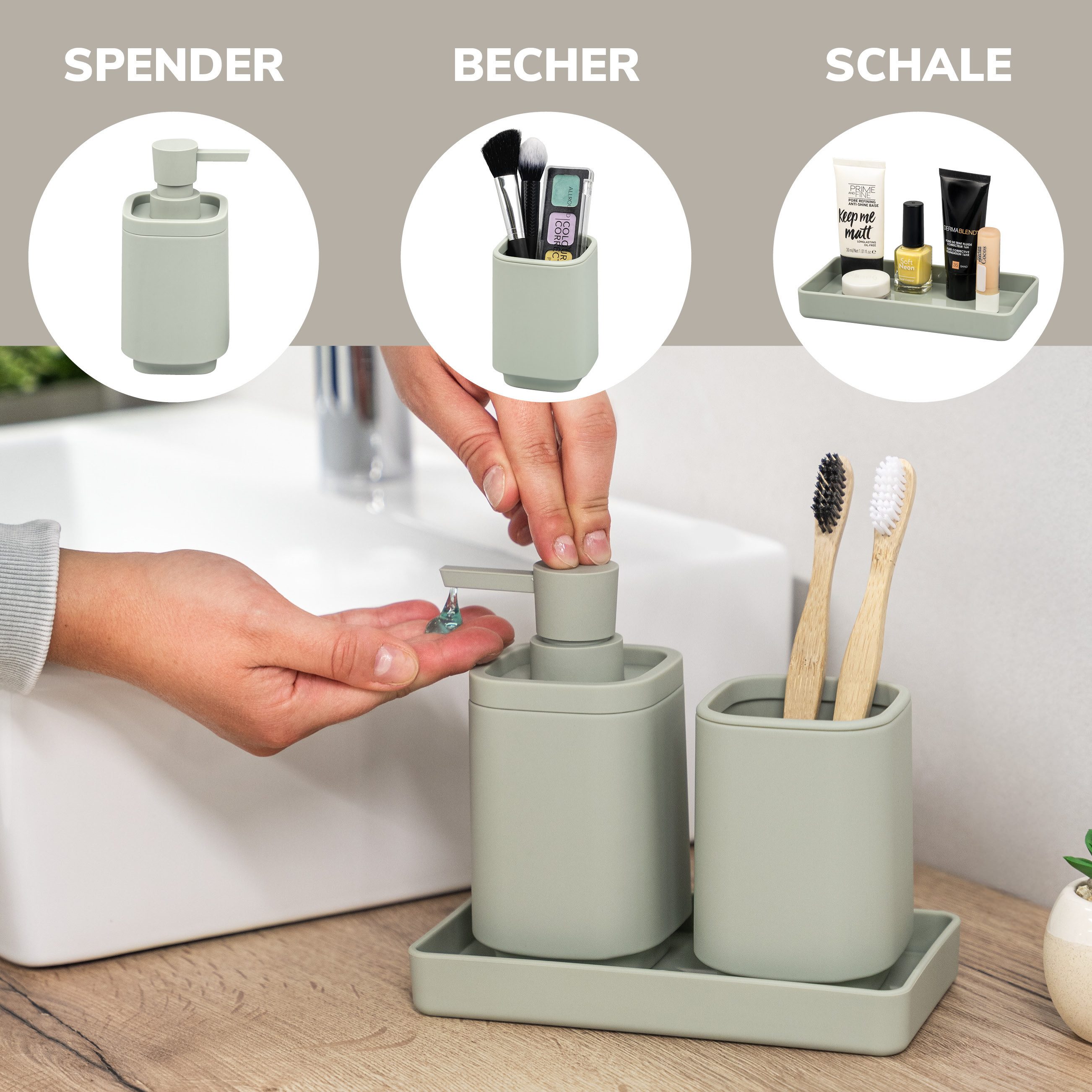 eluno Badaccessoire-Set VALONA 3tlg. Soft-Touch, 3 tlg.