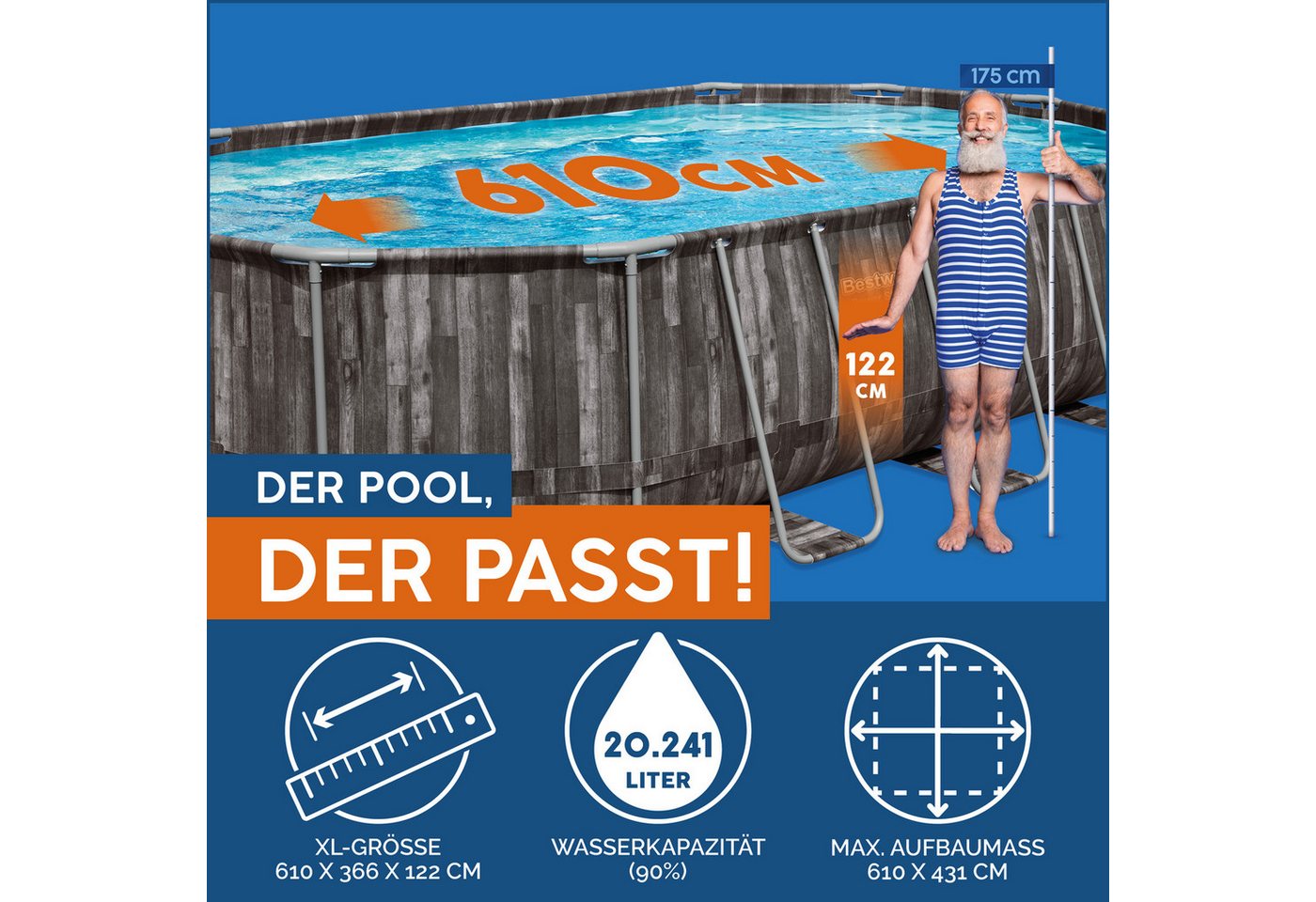 Thumbnail - Bestway Framepool Power Steel™ Frame Pool Komplett-Set mit Filterpumpe 610 x 366 x 122