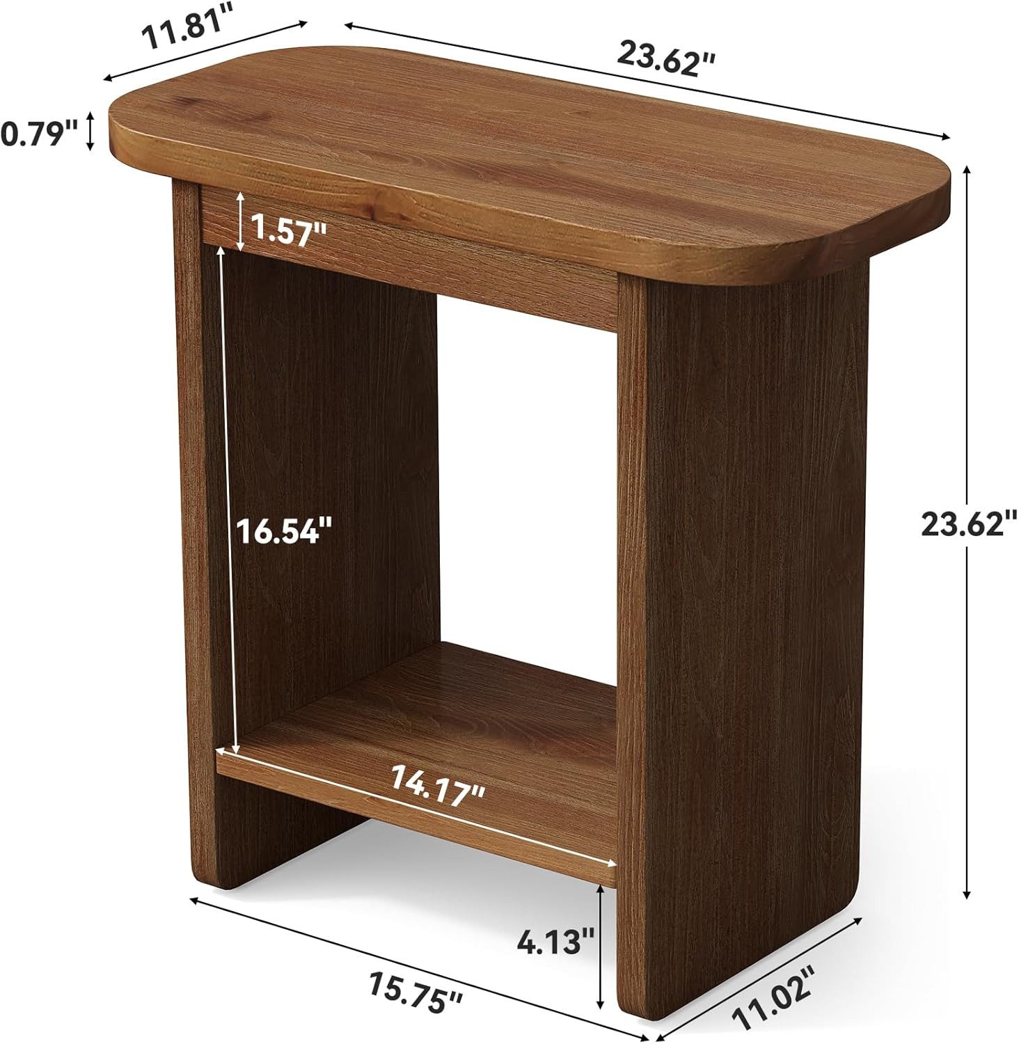 Tribesigns Beistelltisch Massivholz Beistelltisch H‑Form 2‑Ebenen Ablage Landhausstil Braun