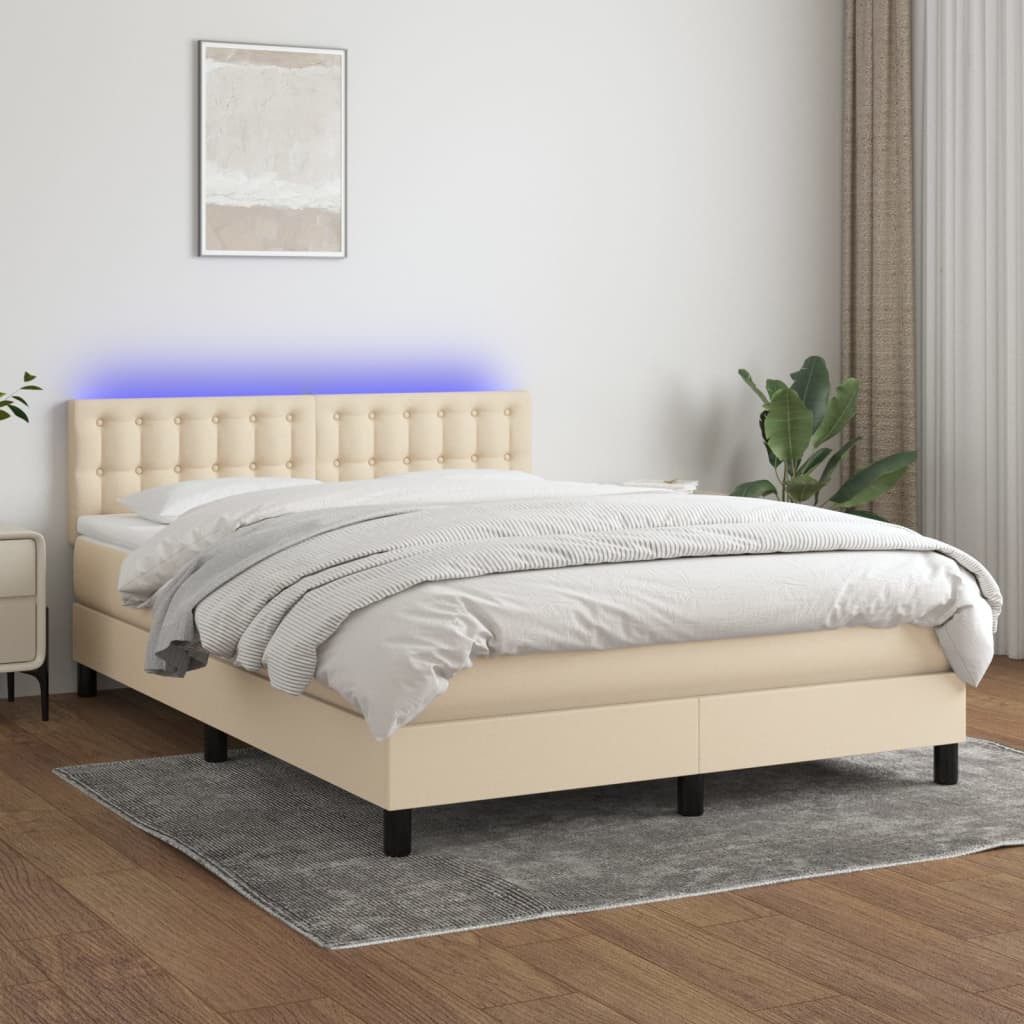 vidaXL Boxspringbett Boxspringbett mit Matratze LED Creme 140x200 cm Stoff günstig online kaufen