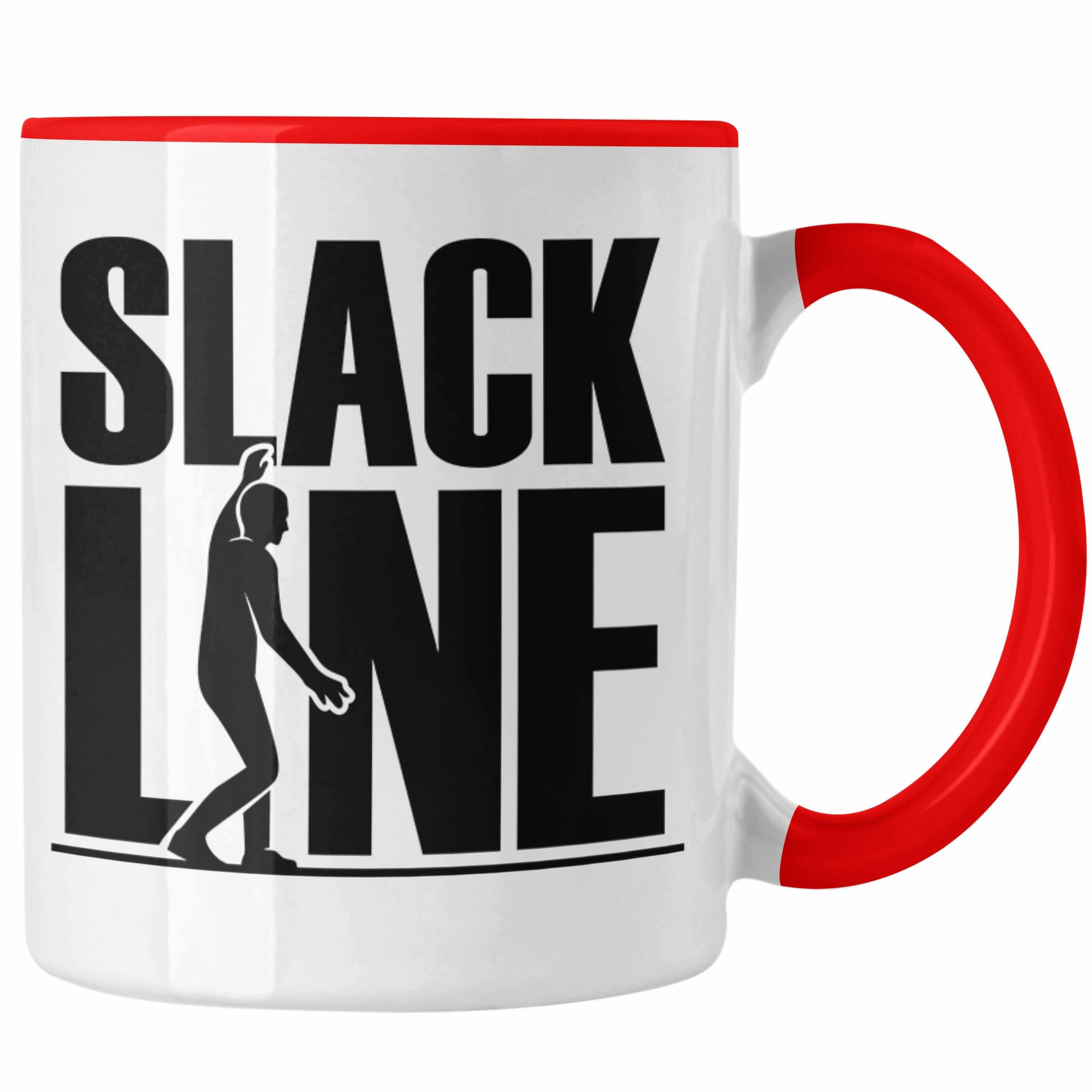 Trendation Tasse Lustige Tasse für Slackliner Geschenk Slackline Rot | Teetassen