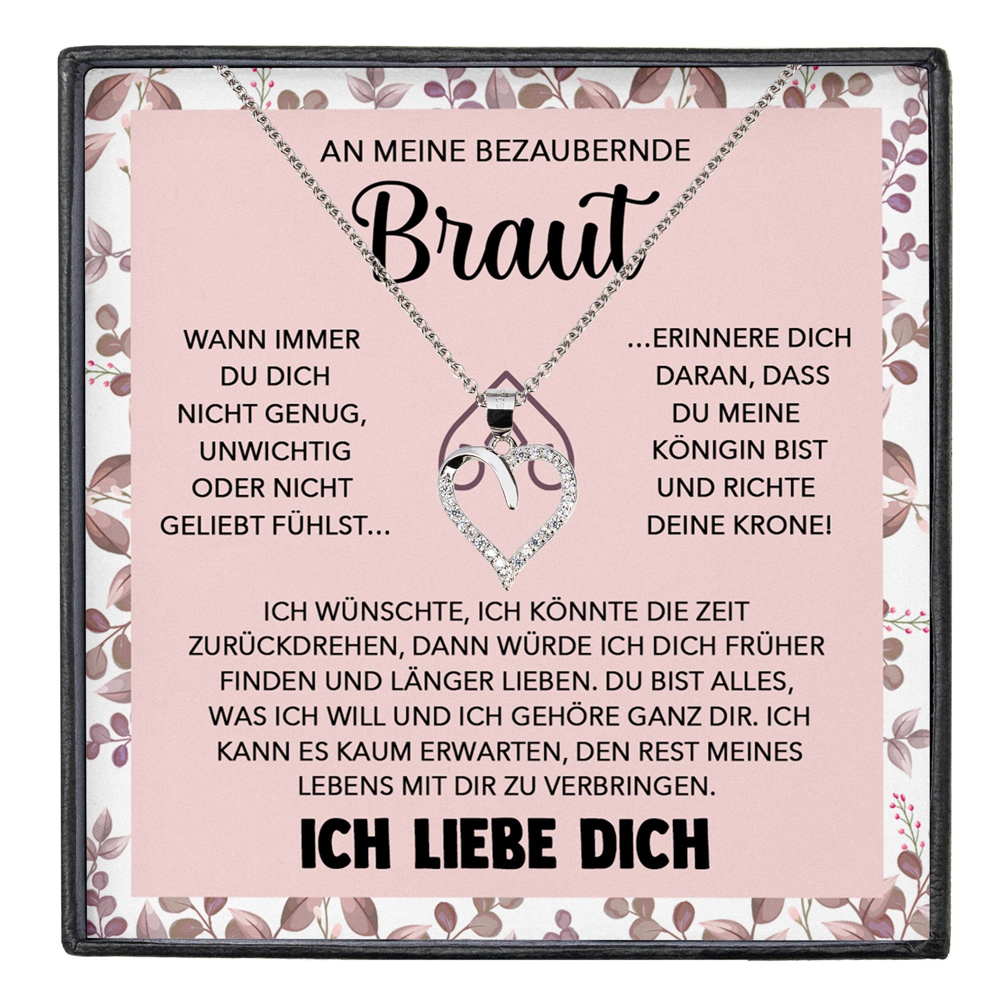 22Feels Schmuckset Braut Geschenk von Bräutigam Frauen Schmuck Verlobte Herz Halskette (inkl. Geschenktasche, Karte, Poliertuch, Beutel), Silber 925/000, Karte Made In Germany