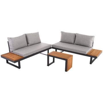 SenS-Line Gartenlounge-Set Lounge mit Polster-Set in STEIN-GRAU-MELIERT, Aluminium, (3-tlg., aus Sofaelementen & Multi-Tisch), für bis 2 - 4 Personen, verschiedene Farben, Stoffe & Oberflächen