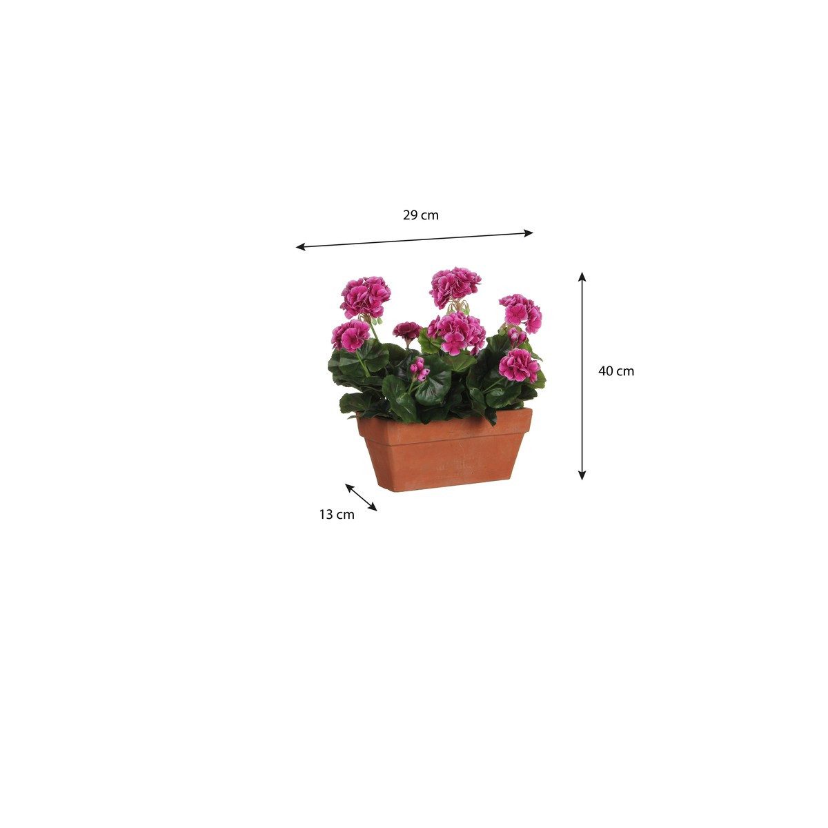 Kunstpflanze Mica Decorations Geranium violett in Balkonkaste terra - l29xb13xh40cm, Mica Decorations, Höhe 40 cm