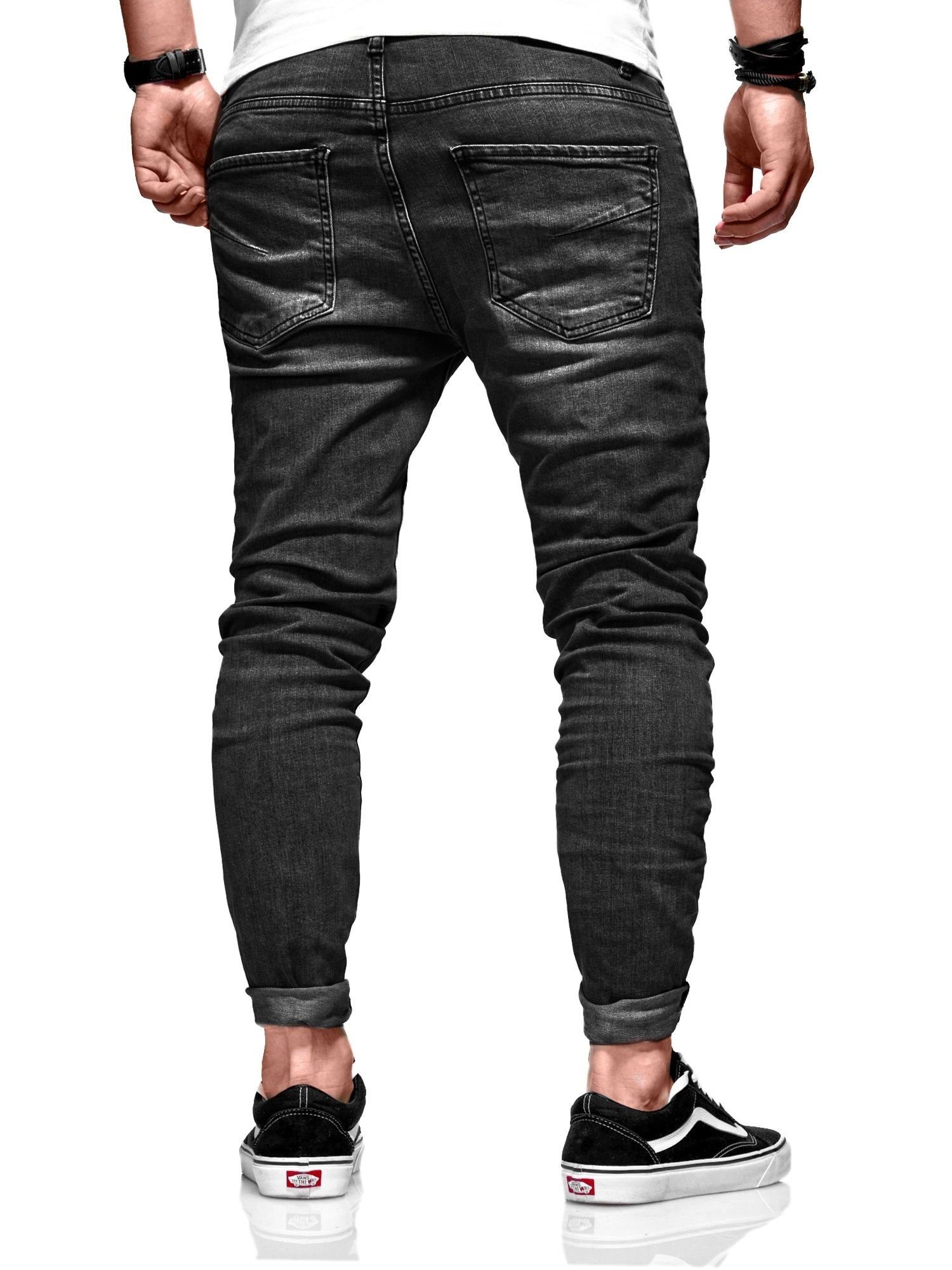 behype Used-Elementen Slim-fit-Jeans mit Dino tollen schwarz