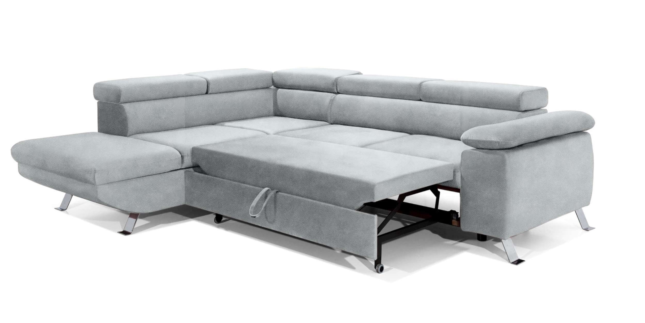 Raum und frei Design Ecksofa Kopfteilverstellung, mane Bettkasten oder bestellbar, Bettfunktion, Eckcouch, rechts im mit Stylefy stellbar, L-Form, Tiara, links Metall, Modern