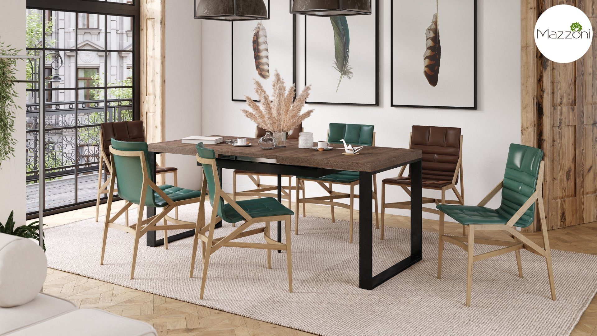 Avari Design matt 120 270 Eiche dunkel - Schwarz Tisch ausziehbar bis Esstisch Mazzoni cm Esstisch