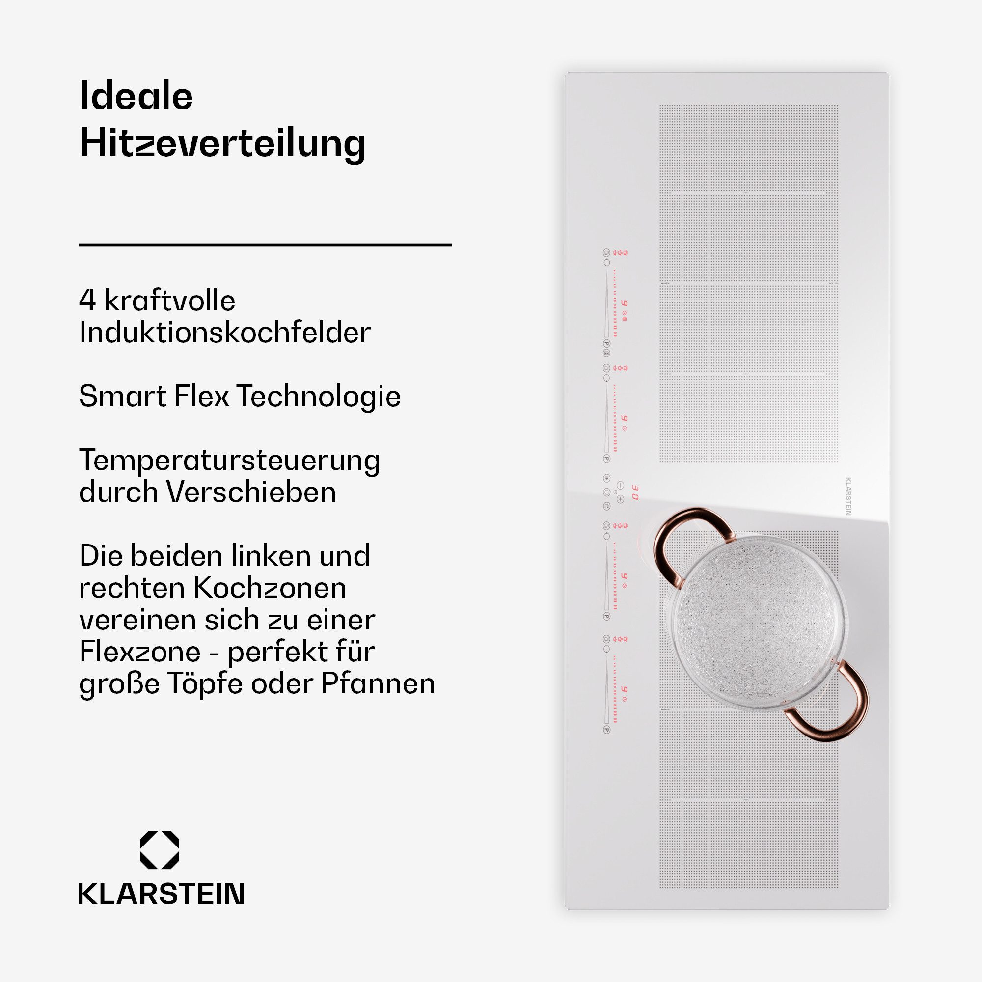 Klarstein Induktions-Kochfeld CP14-Mstrzone-90SF-W CP14-Mstrzone-90SF-W, Kochfelder Induktion Hob Gas Hob Flex 4 Zonen