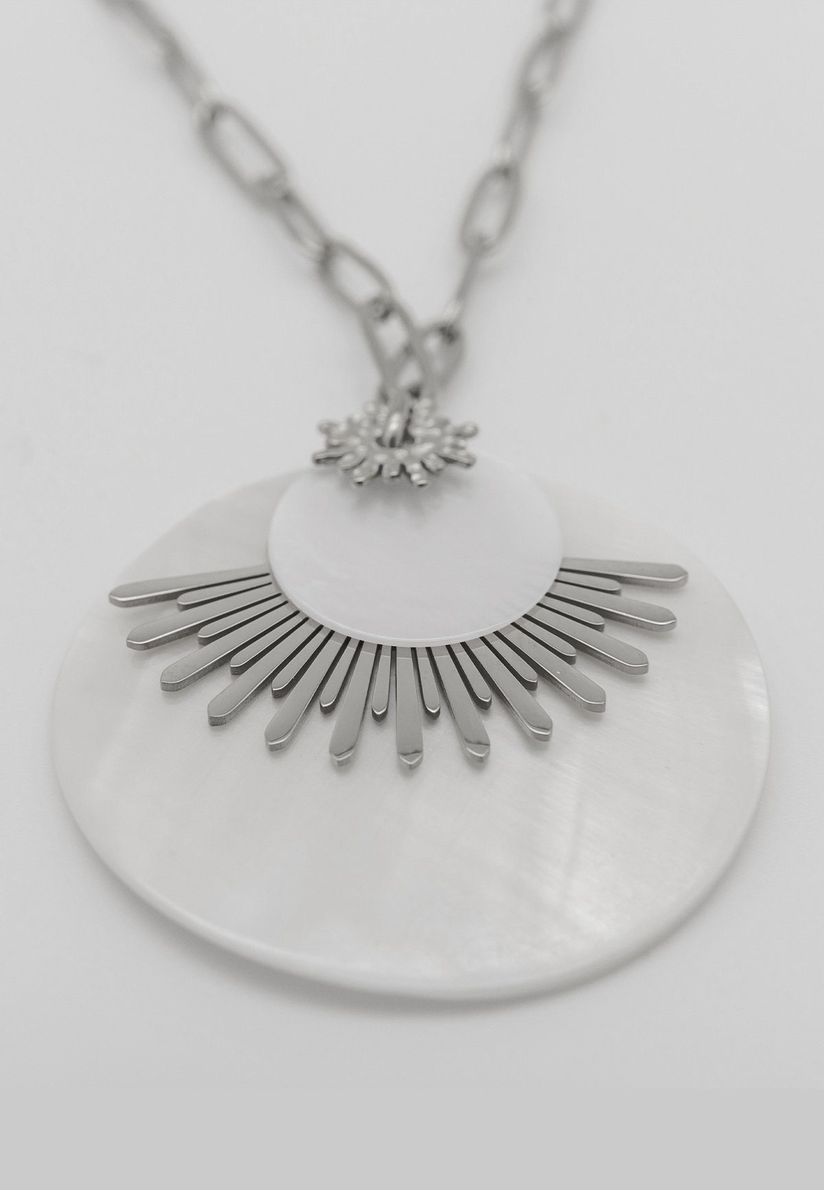 Sonnen enflame Kette Necklace Halskette Anhänger 5467 Perl Silber mit Plättchen Edelstahl Anhänger in (1-tlg),