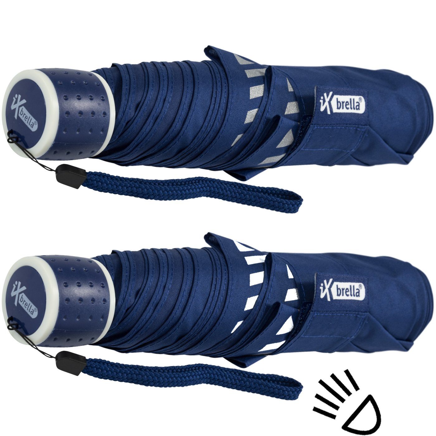 iX-brella Taschenregenschirm Mini Kinderschirm Safety blau extra reflektierend Reflex leicht