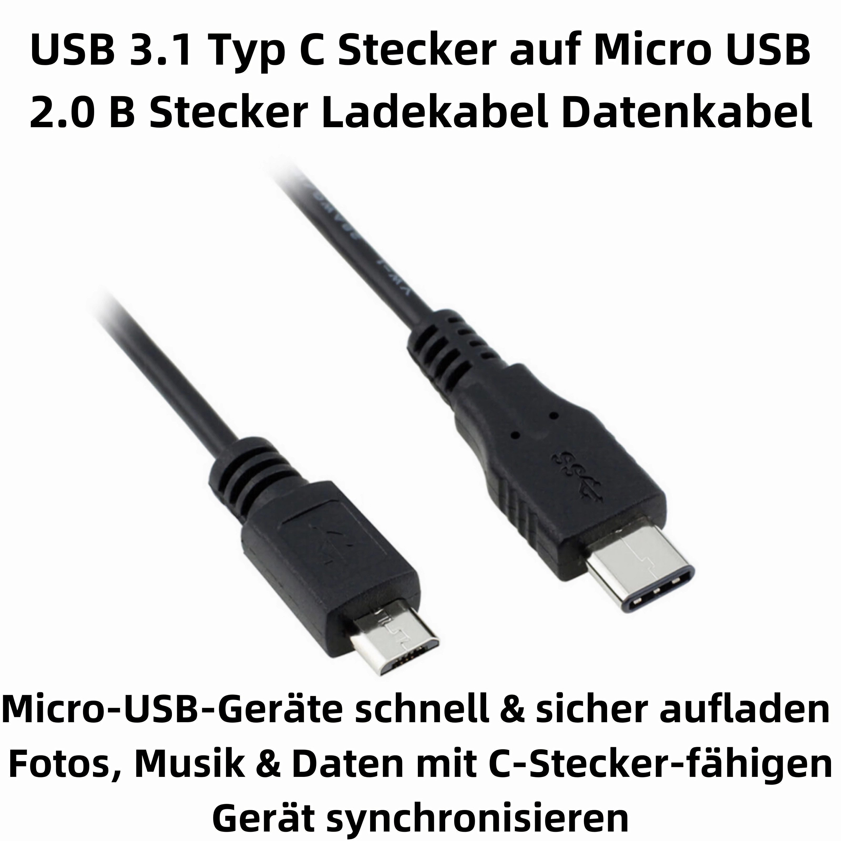 Bolwins R19 USB Typ C auf micro USB Stecker Datenkabel Ladenkabel Adapter 1m USB-Kabel, USB Typ-C 3.1 Stecker, Micro-USB 2.0 (Micro-B 5-Pin) Stecker (100 cm), Schnellladen & Datentransfer, Plug & Play