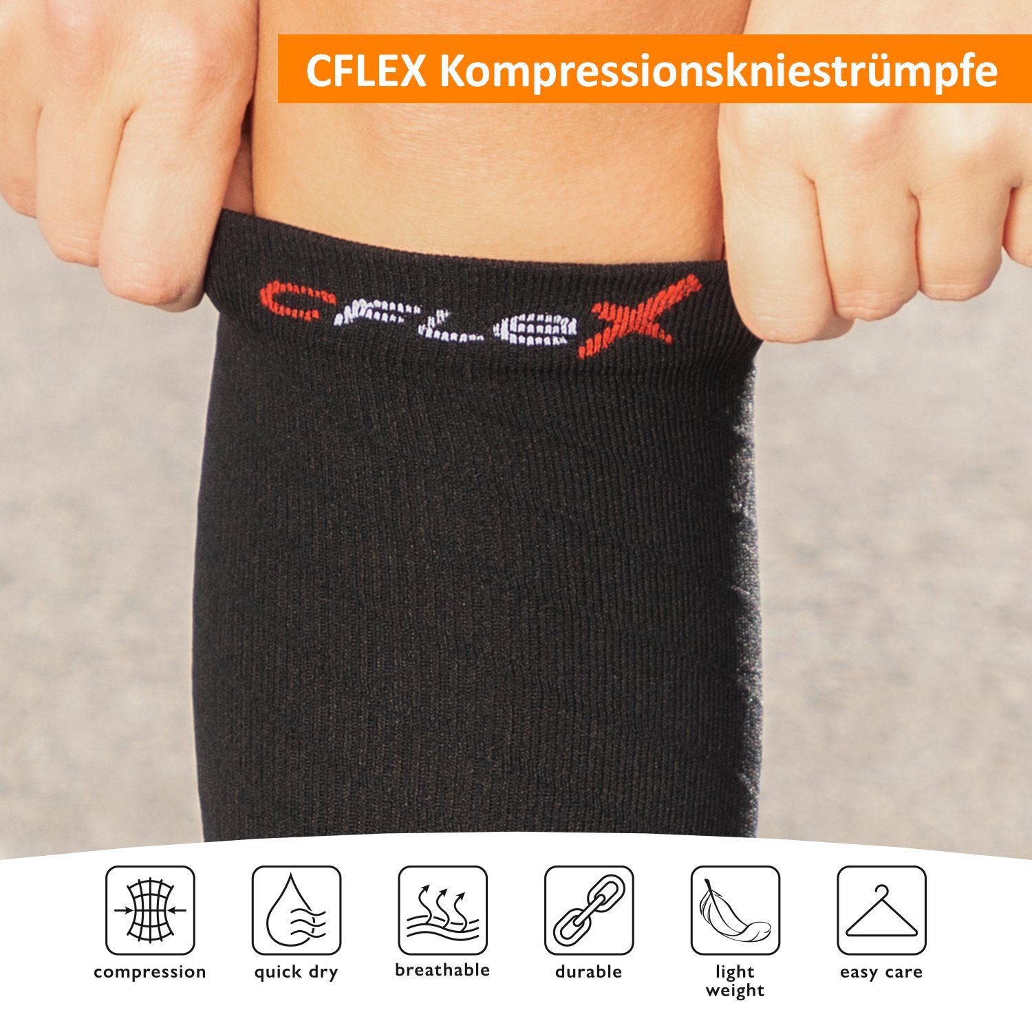 CFLEX Kompressionsstrümpfe Sport Strümpfe Damen/Herren (1/2 Paar) Kompressions Kniestrümpfe