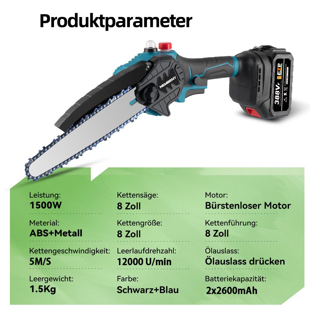 ONEVAN Akku-Kettensäge 8 Zoll – 1500 W Bürstenlose günstig online kaufen