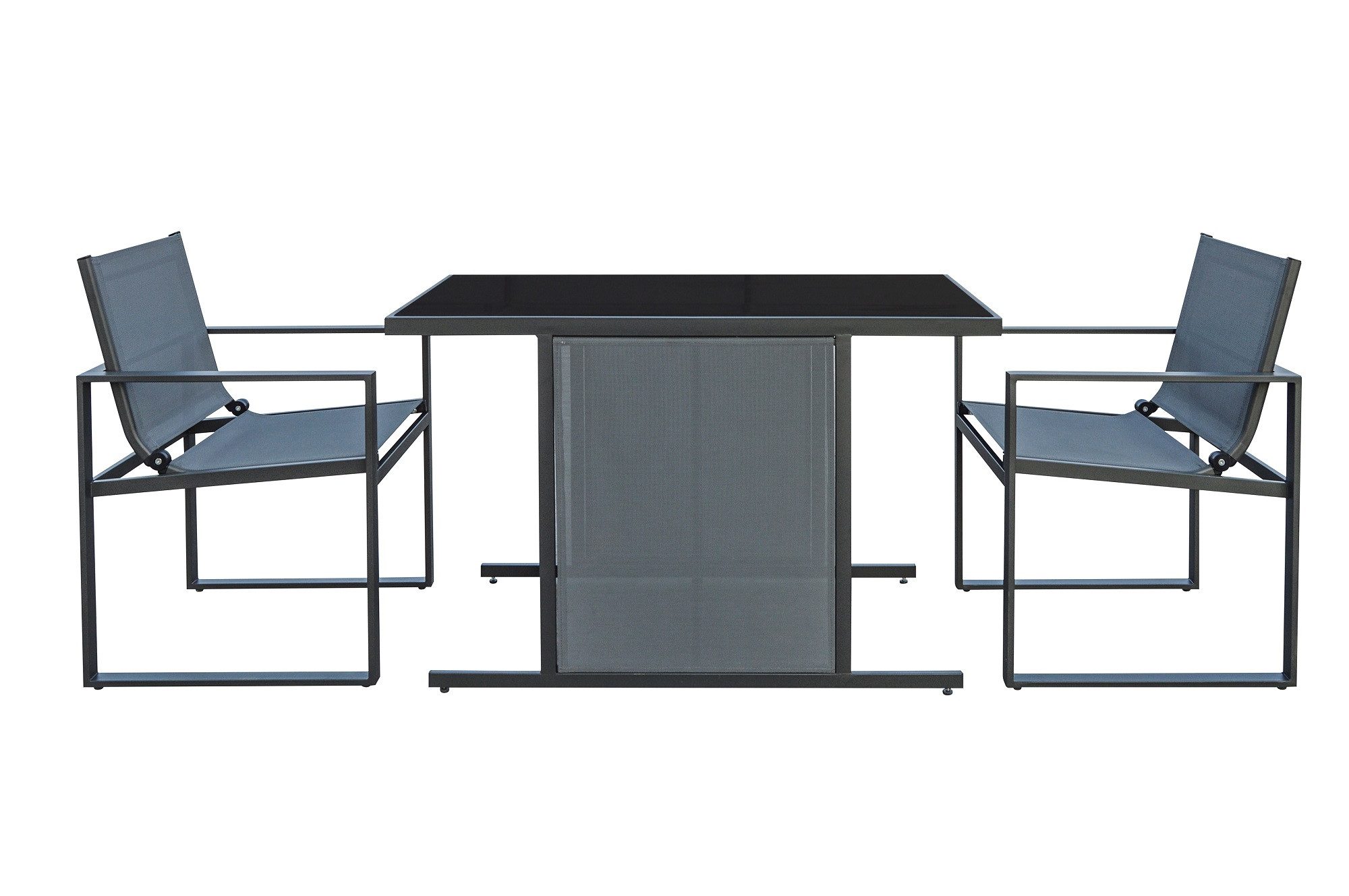 ONDIS24 Balkonset Steckbares Garten- und Terrassenmöbel Set, (3-tlg), Tischplatte aus Glas, platzsparend, wetterfest