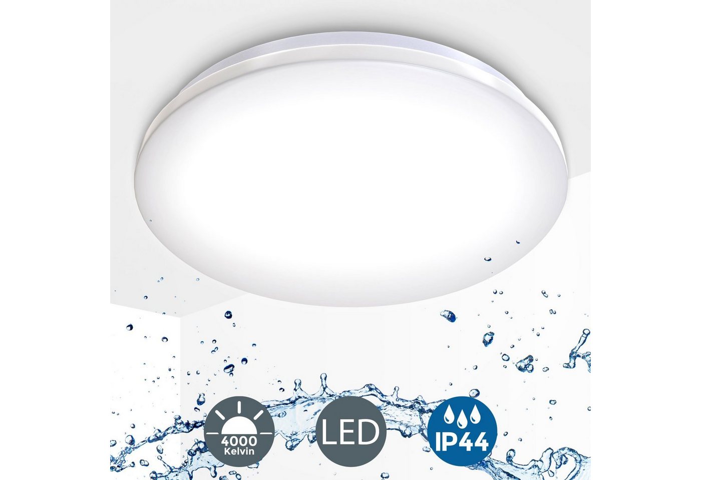 B.K.Licht LED Deckenleuchte, LED Deckenlampe Bad inkl. 12 Watt LED Modul 1200lm 4000K flach IP44 weiß-HomeTrends