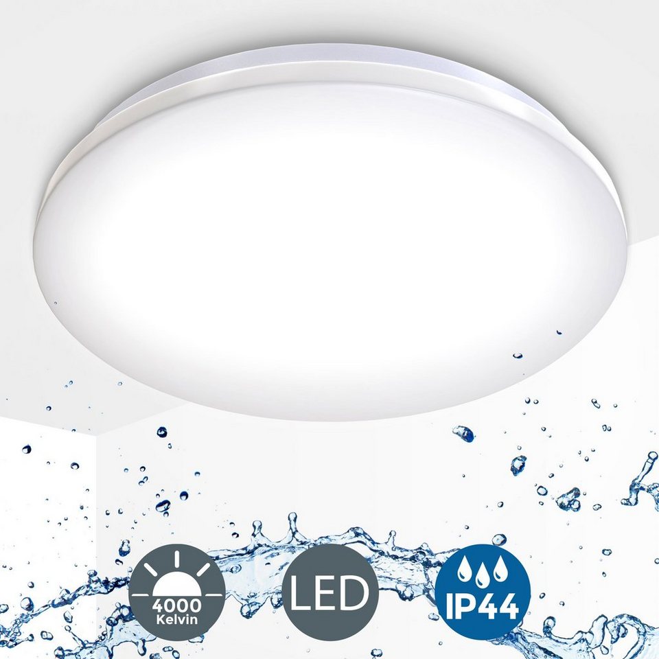 B.K.Licht LED Deckenleuchte, LED fest integriert, Neutralweiß, Deckenlampe,  Bad, inkl. 12 Watt LED Modul 1200lm 4000K, flach, weiß