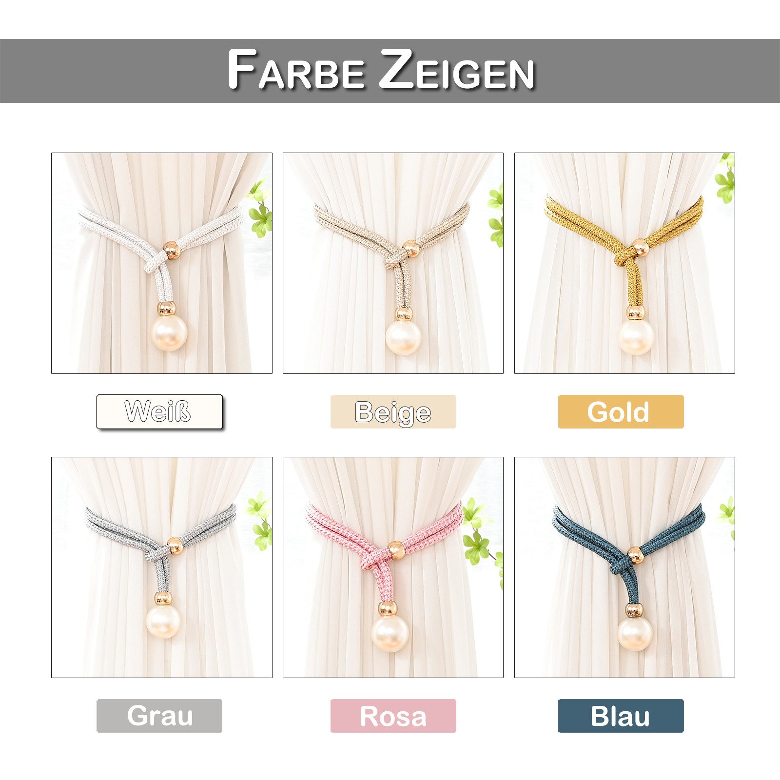Rosnek Raffhalter 4 cm Durchmesser, Perle, für Wohnzimmer Schlafzimmer Dekoration, Gardinen, (4-tlg), Raffspangen