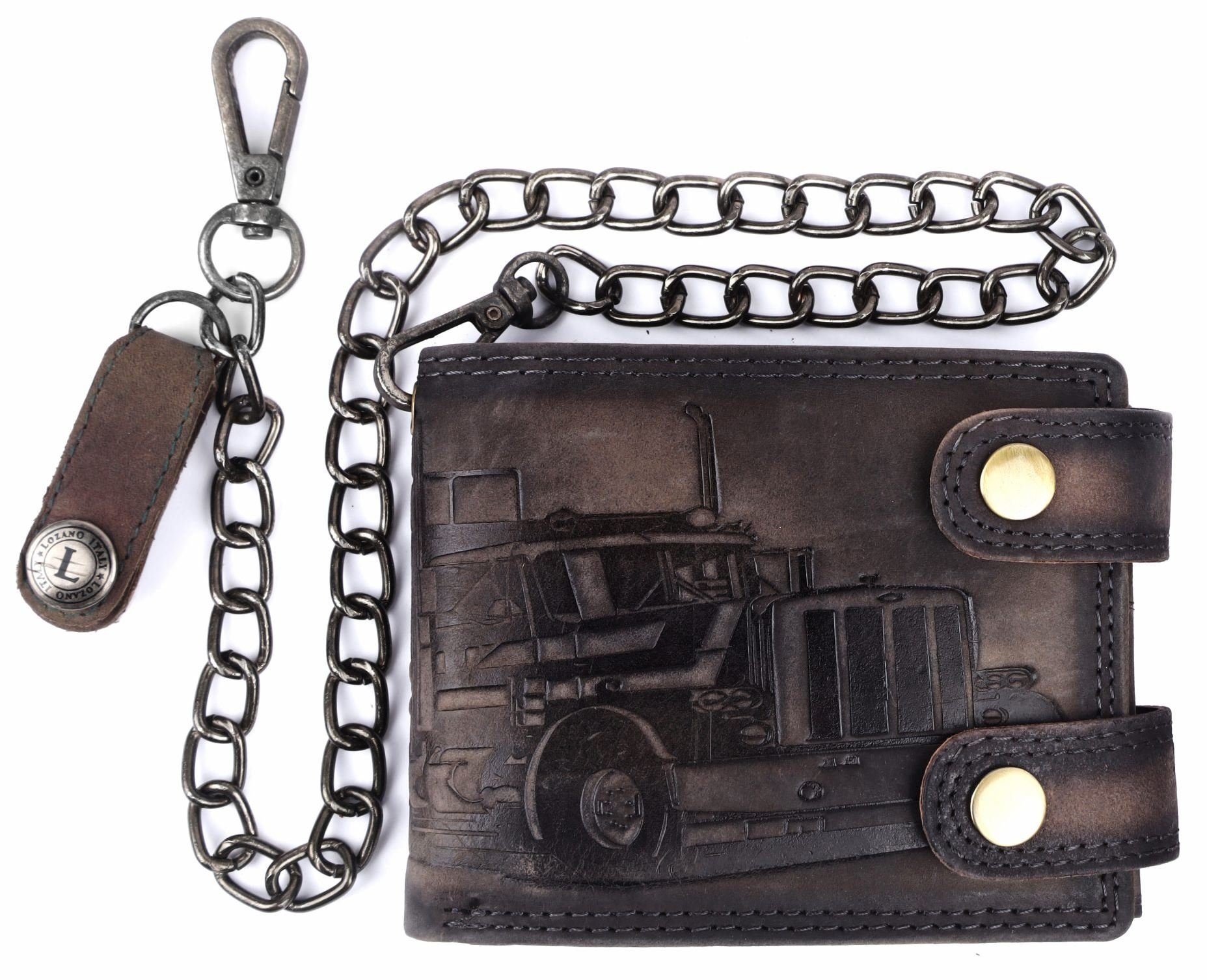 SHG Geldbörse Herren Leder Börse Portemonnaie, Brieftasche mit Münzfach  RFID Schutz mit Kette, Größe/Format: (HxBxT): 9,5 cm x 12 cm x 3 cm /  Querformat