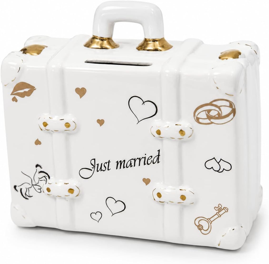 Logbuch-Verlag Dekofigur Spardose Koffer Just Married – Hochzeits-Spardose aus Keramik