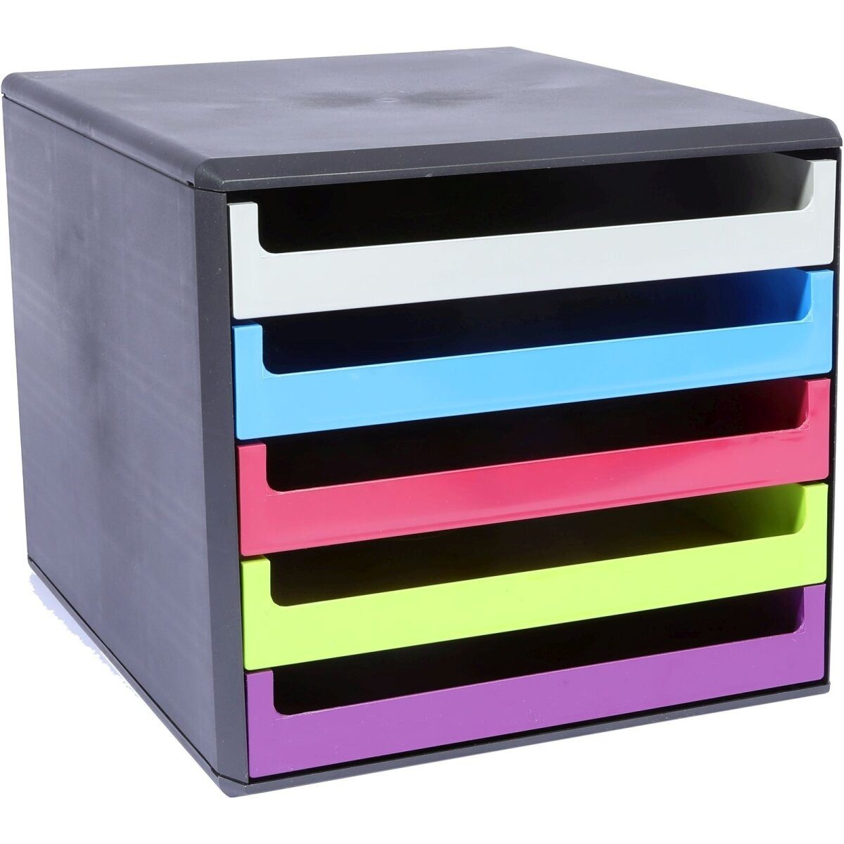 Metzger & Mendle Organizer Schubladenbox 5 Schübe anthrazit/Rainbow-Colours sortiert