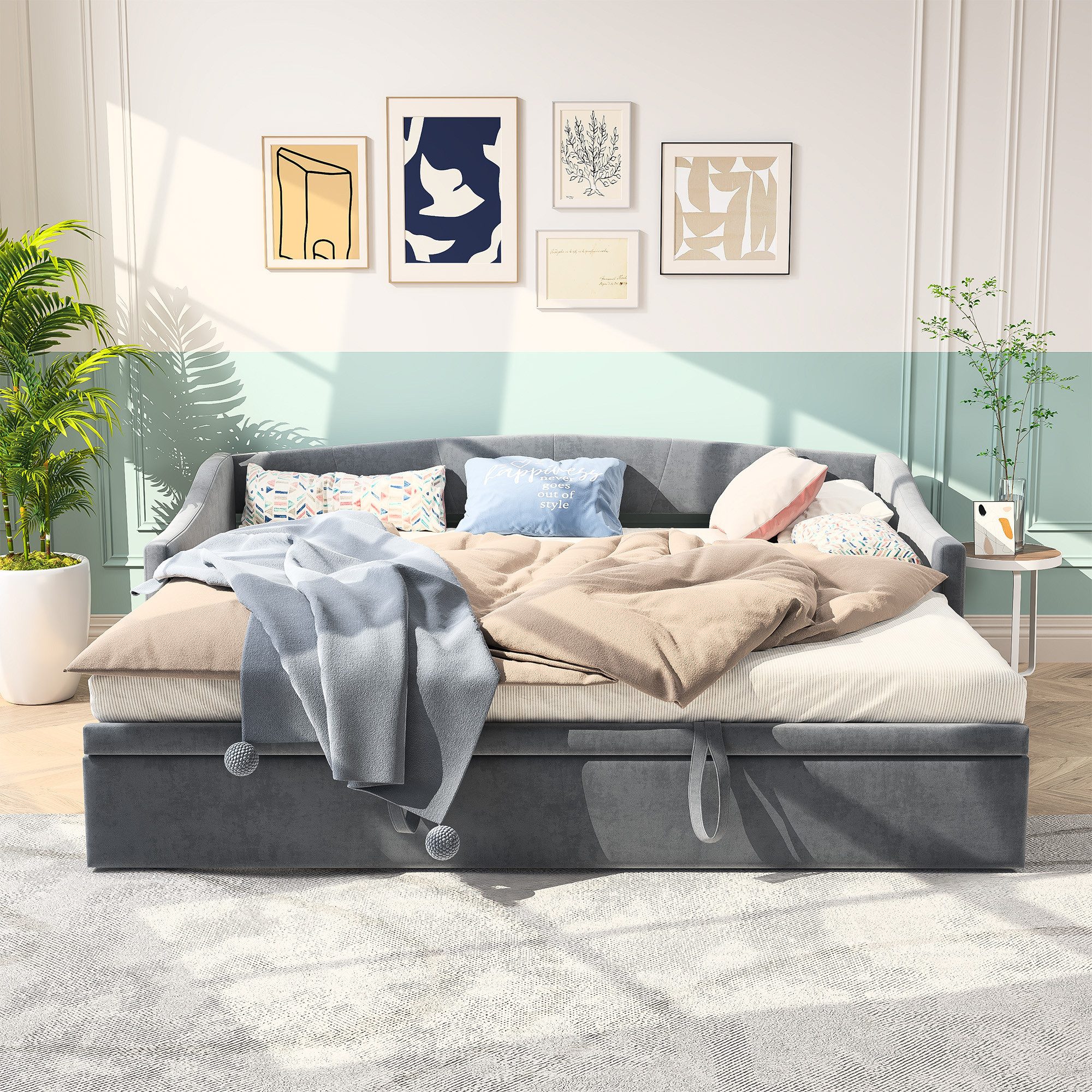 NMCXXO Schlafsofa Polsterbett Daybed mit Ausziehbett 90x200, Samtsofa Gäste günstig online kaufen