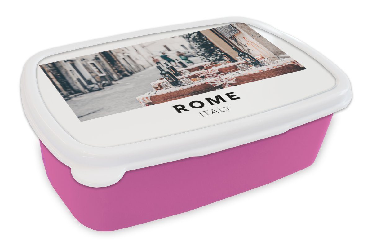 MuchoWow Lunchbox Rom - Italien Brotdose Erwachsene, Restaurant, Kunststoff, (2-tlg), Brotbox Mädchen, - Snackbox, für Kunststoff Kinder, rosa