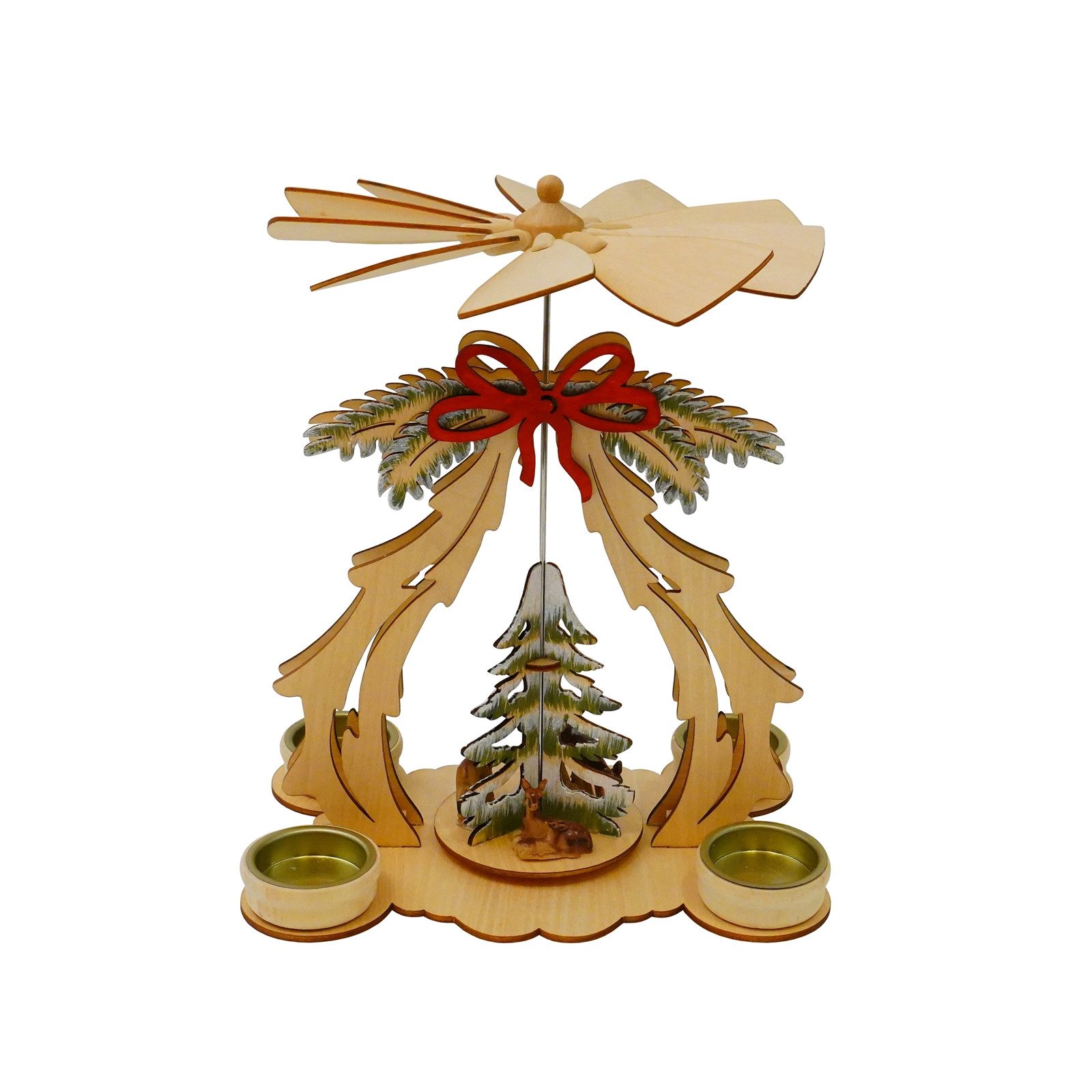 HTI-Living Weihnachtspyramide Weihnachtspyramide mit Tannenbaum und Schleife, Tischpyramide für 4 Teelichter