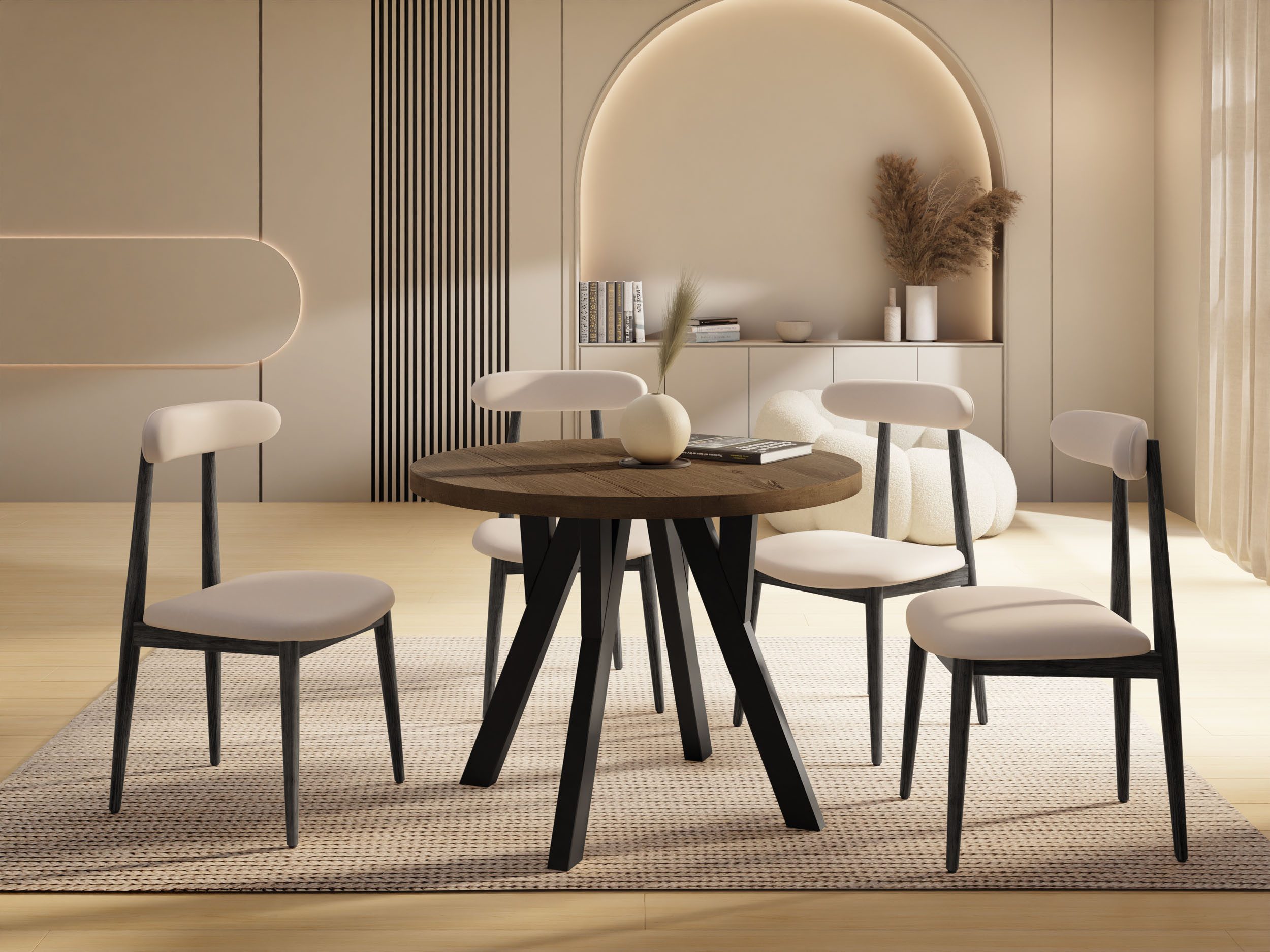 WFL GROUP Esstisch Vero ausziehbar verlängerbar rund modern mit Schwarzen Holzbeinen (MADE IN EU, XXL Groß – 90/100 cm ausziehbar auf 190/200/300 cm), platzsparender Tisch für kleine Küche, Esszimmer oder Wohnzimmer