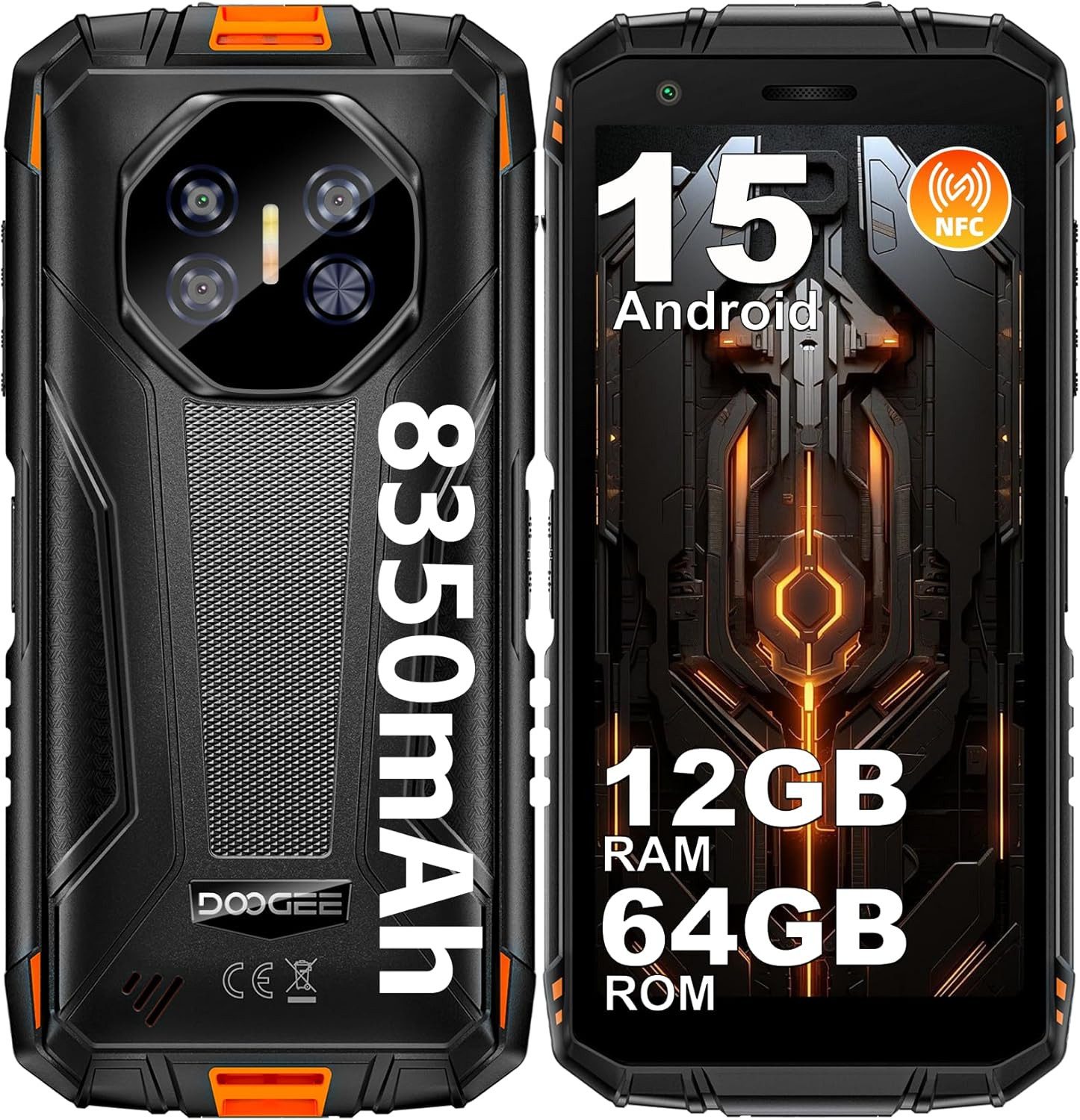 DOOGEE Fire 3 Outdoor Smartphone, 8350mAh, 3GB+64GB, Android 15 Ohne Vertrag Smartphone (5.5 Zoll, 64 GB Speicherplatz, 13 MP Kamera, 5.5" IP68 Baustellenhandy, 13MP Kamera, NFC, Face ID, Octa Core)