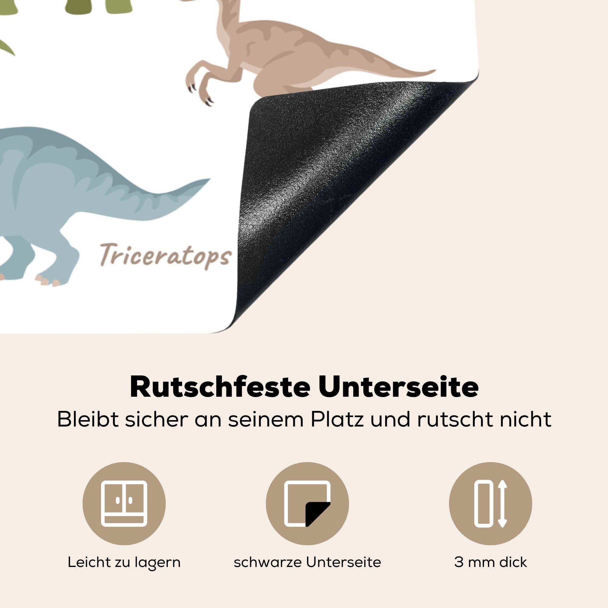 - küche, die Induktionskochfeld Herdblende-/Abdeckplatte cm, tlg), Vinyl, für Kinderzimmer, MuchoWow 81x52 - Jura Ceranfeldabdeckung Dinosaurier (1 Schutz