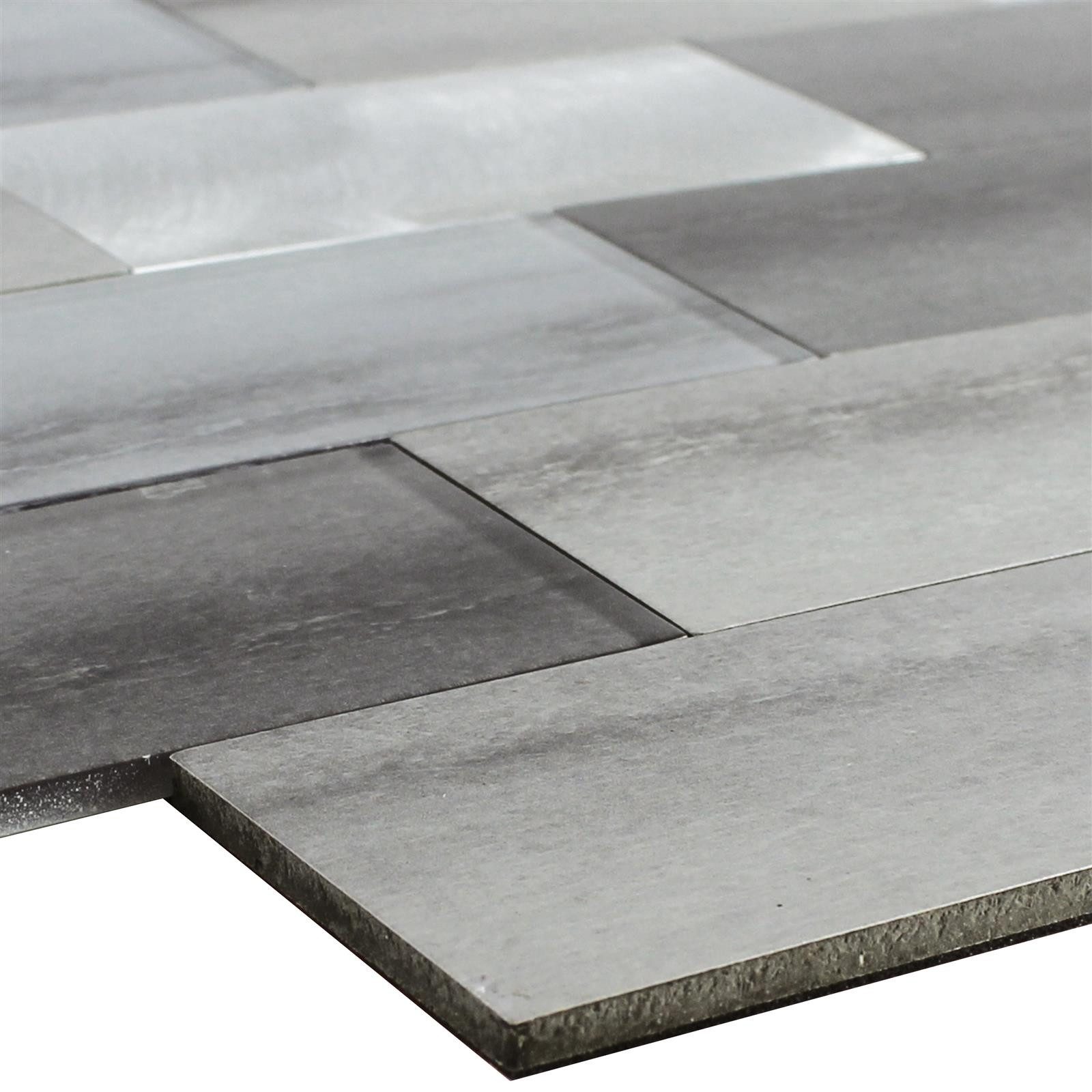 Mosafil Mosaikfliesen Glas Metall Mosaik Xiamen Selbstklebend, Glas-Vinyl-Aluminium 29.400x28.800, schwarz-grau-silber