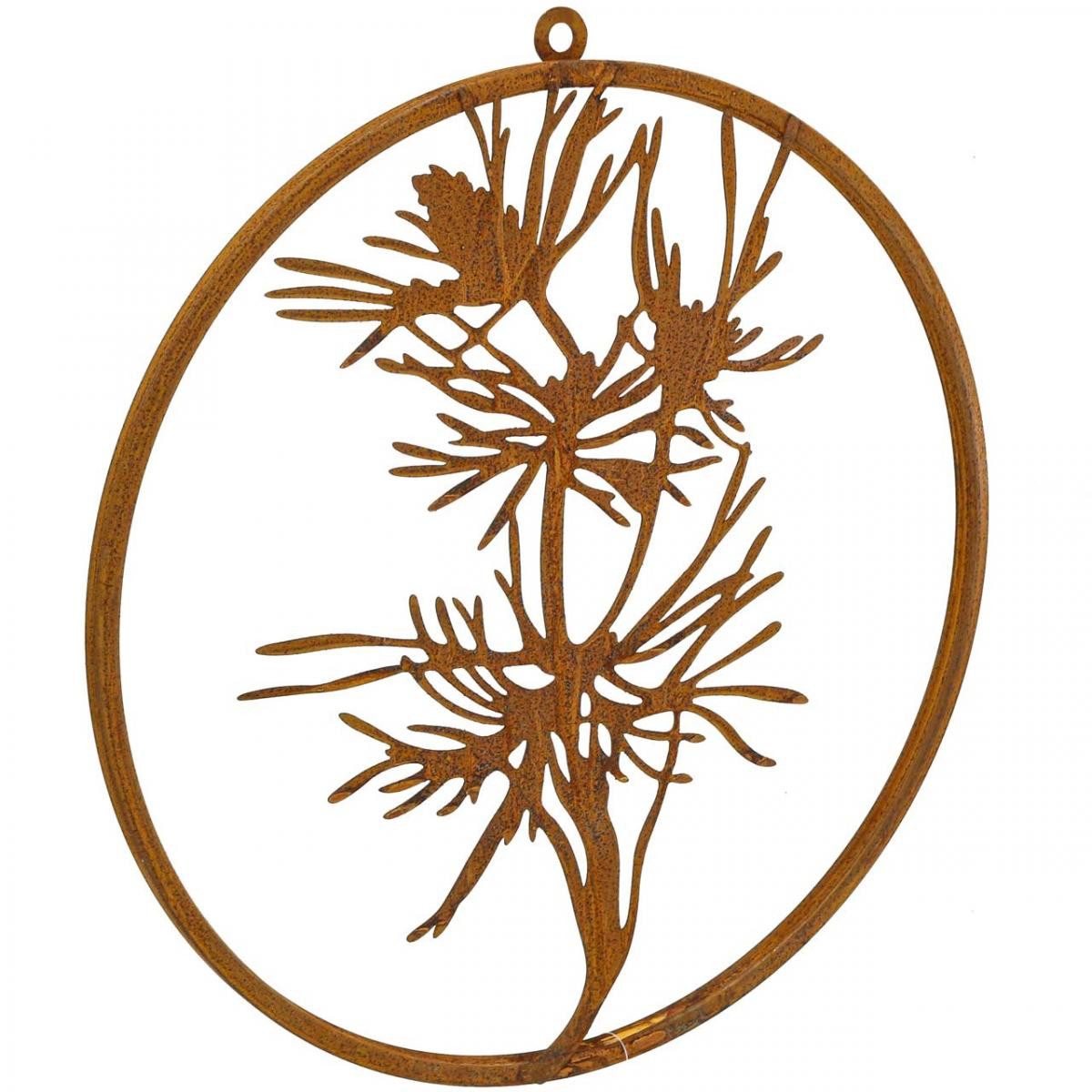 Viana Gartenfigur Dekoring Metallring Kiefernzweig Edelrost Vintage Wanddeko