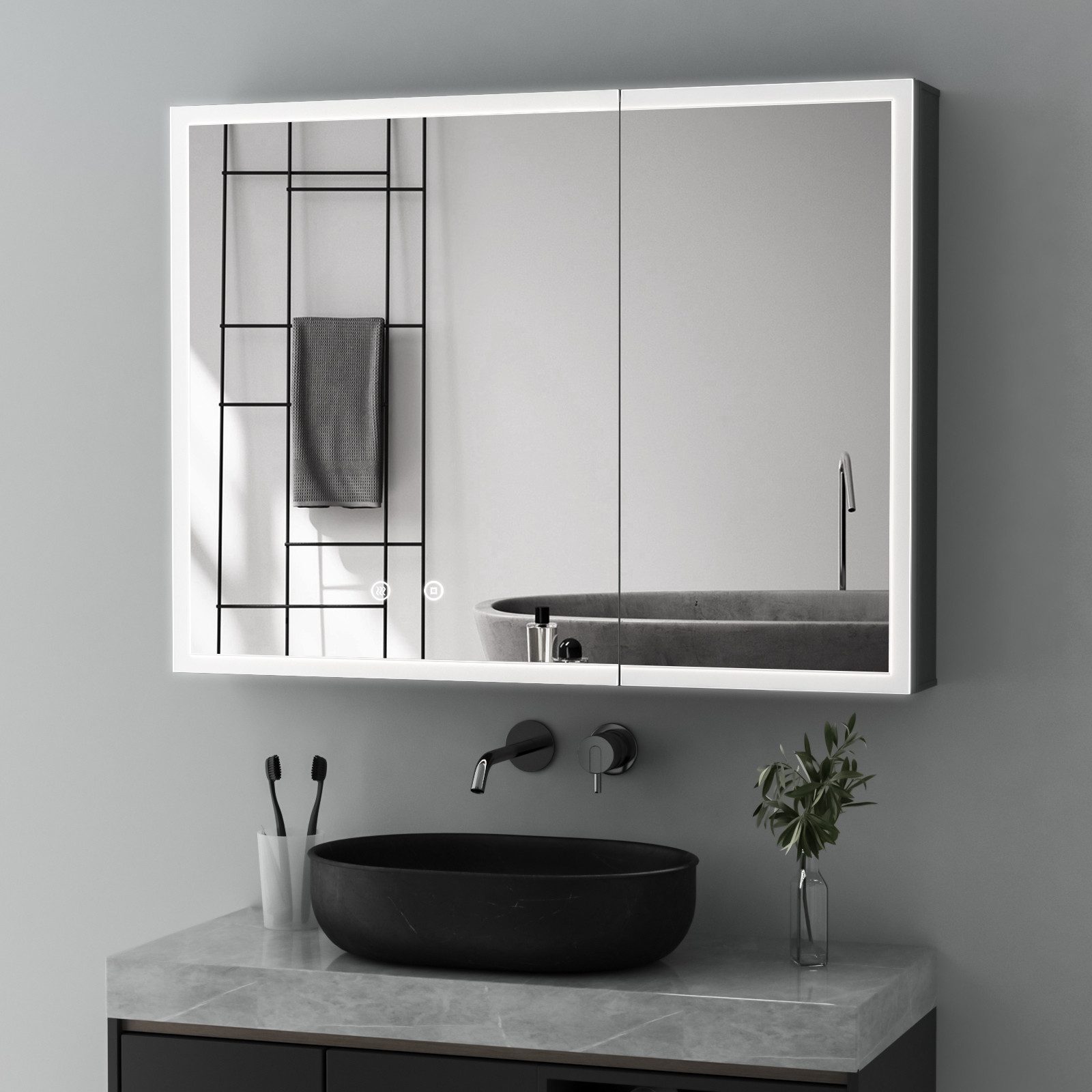 WDWRITTI Spiegelschrank Alu Badezimmerspiegelschrank mit beleuchtung 2-türi günstig online kaufen