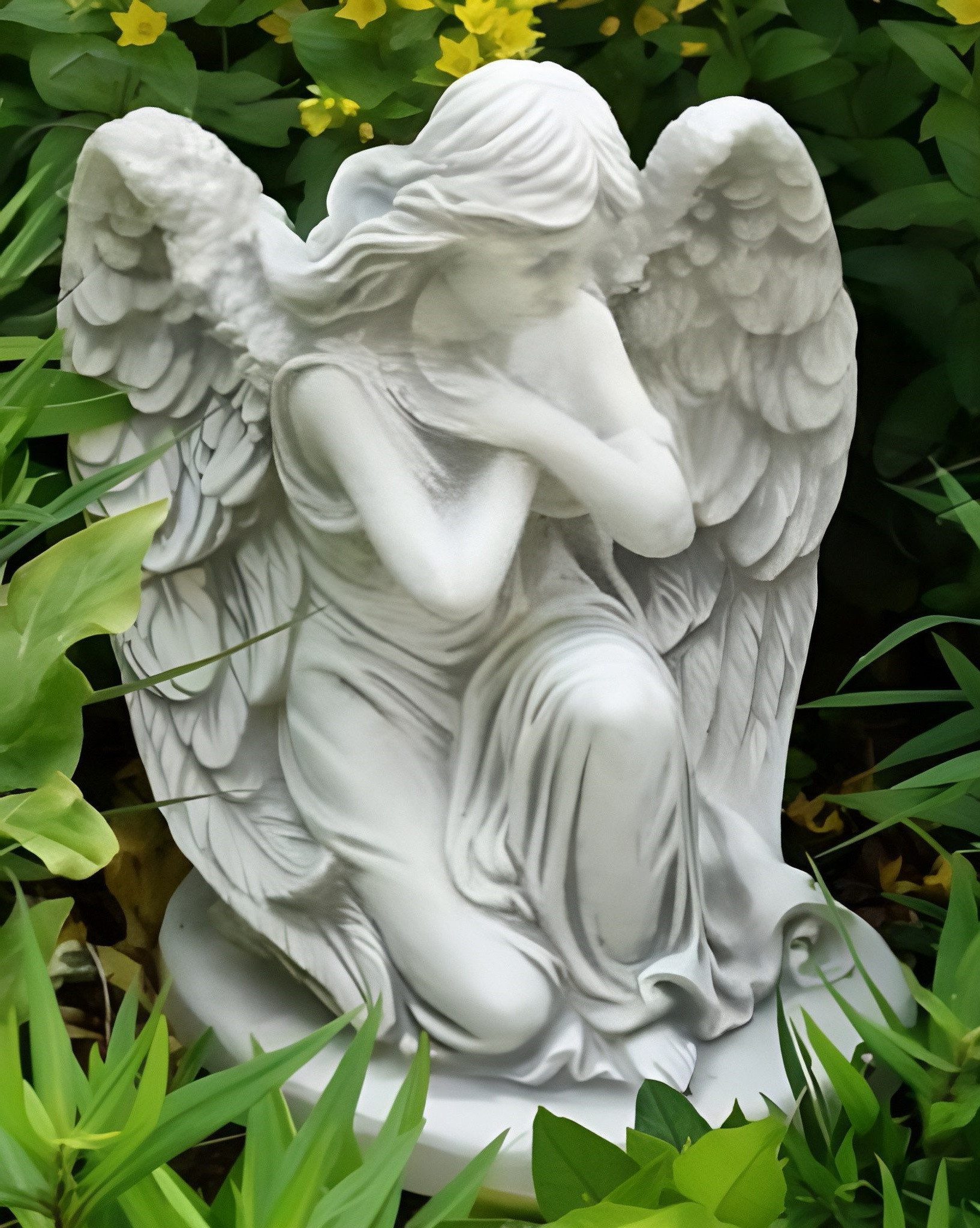 Xlmoebel Engelfigur Engel-Skulptur aus Stein für Grabdekoration, detailreich und würdevoll (Skulptur), Hergestellt in Europa