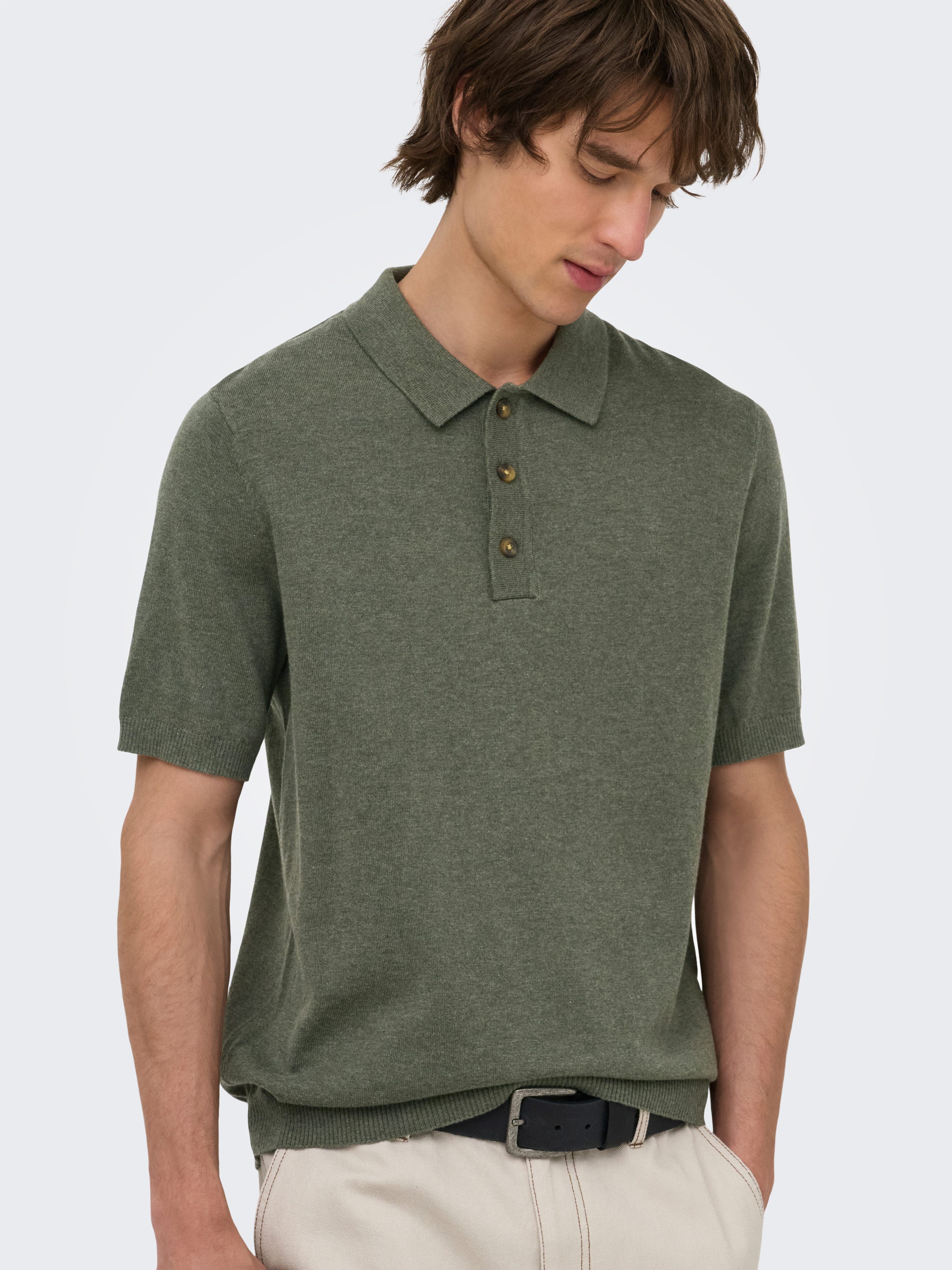 ONLY & SONS Polokragenpullover ONSLOUI REG 12 SS MEL POLO KNIT NOOS Baumwollmischung, regular fit