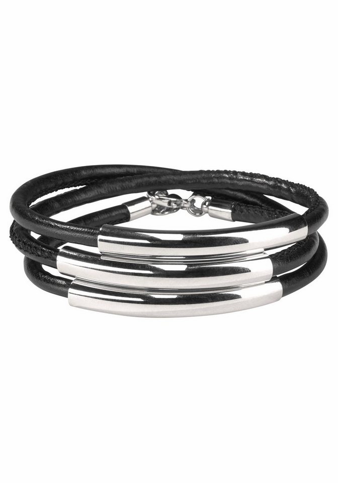 Firetti Wickelarmband schwarzes Armband zum Wickeln mit Naht und 3  Metallelementen (1-tlg)