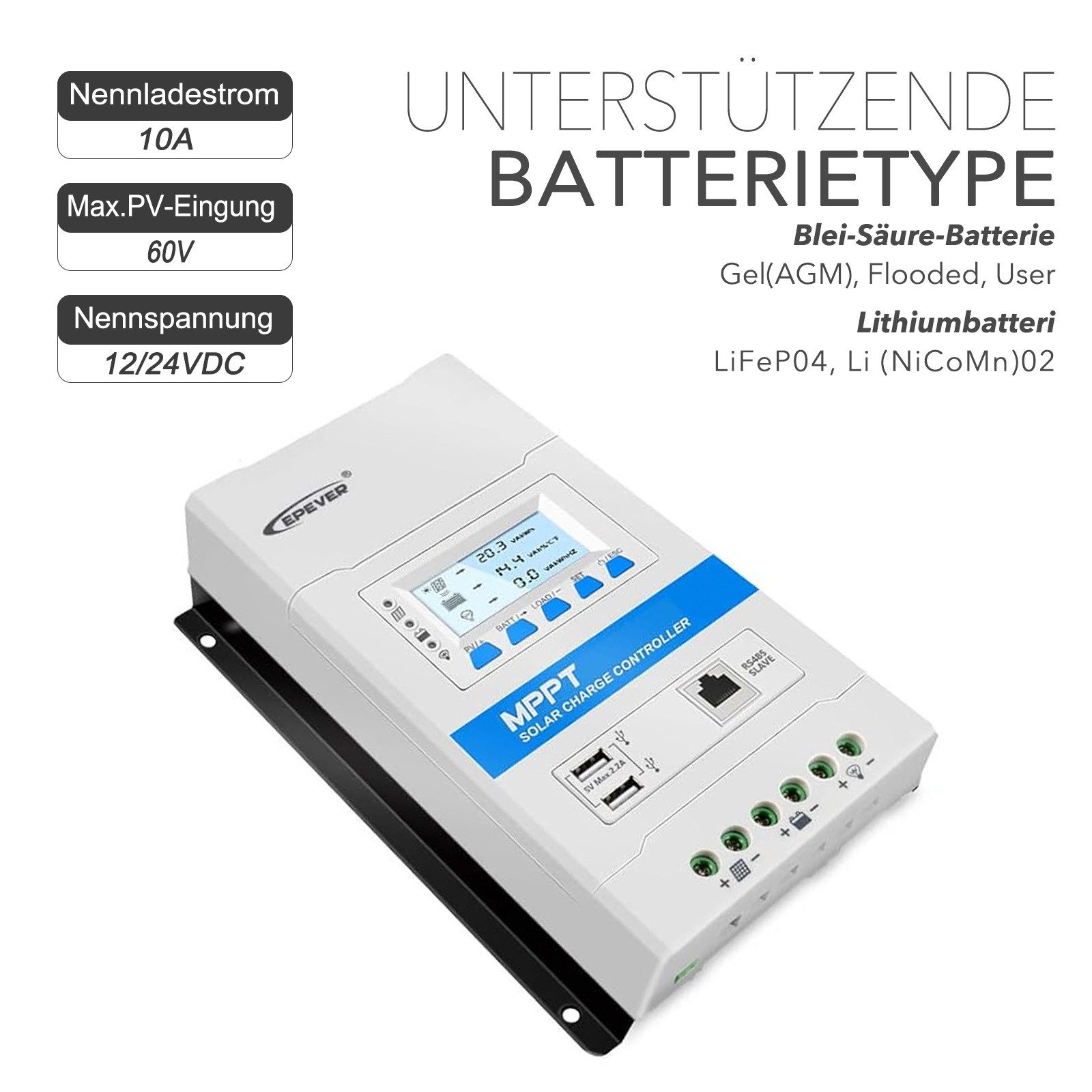 Thumbnail - enjoy solar Solarladeregler EPEVER® Triron N Serien 10A-40A, 100V-150V, 12V/24VDC, Design des Master-Slave-Schnittstelle...
