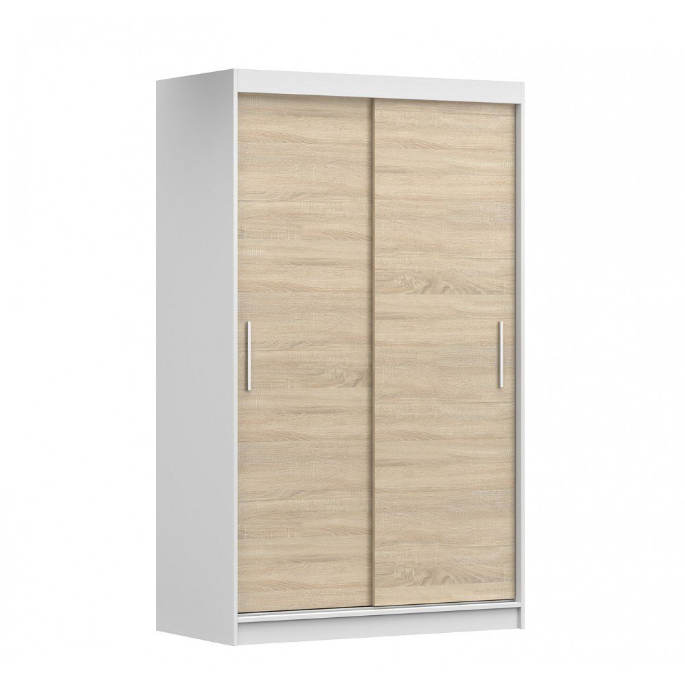 MOEBLO Kleiderschrank NOAH 04 (Schrank Garderobe Zweitürenschrank, Moderner und funktionaler Schiebe­türen­schrank Kleiderschrank), (BxHxT): 120x200x61 cm Weiß + Sonoma