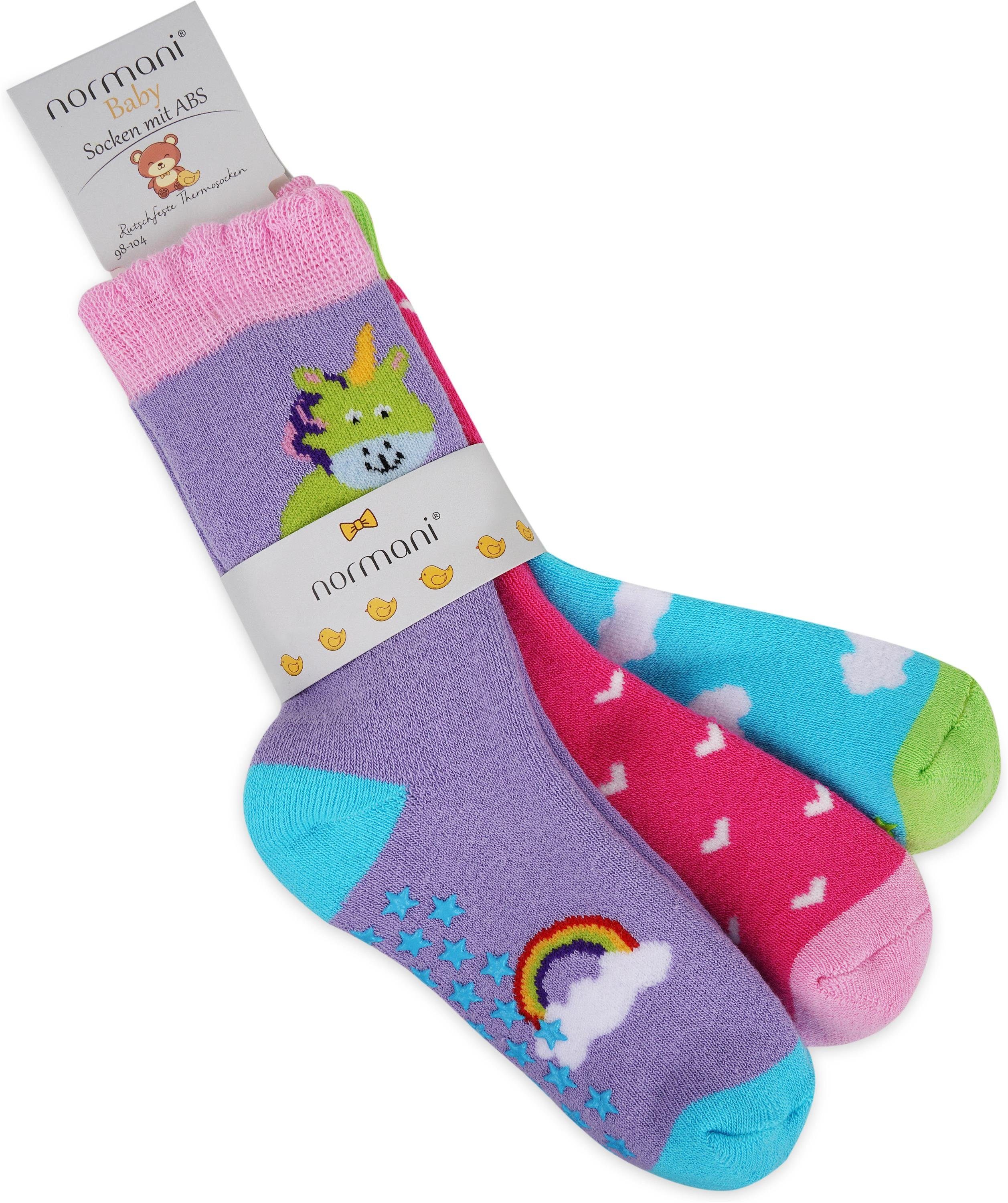 ABS Einhorn Paar Sohle rutschfeste Paar) (3 Kindersocken Basicsocken normani ABS-Druck 3 mit