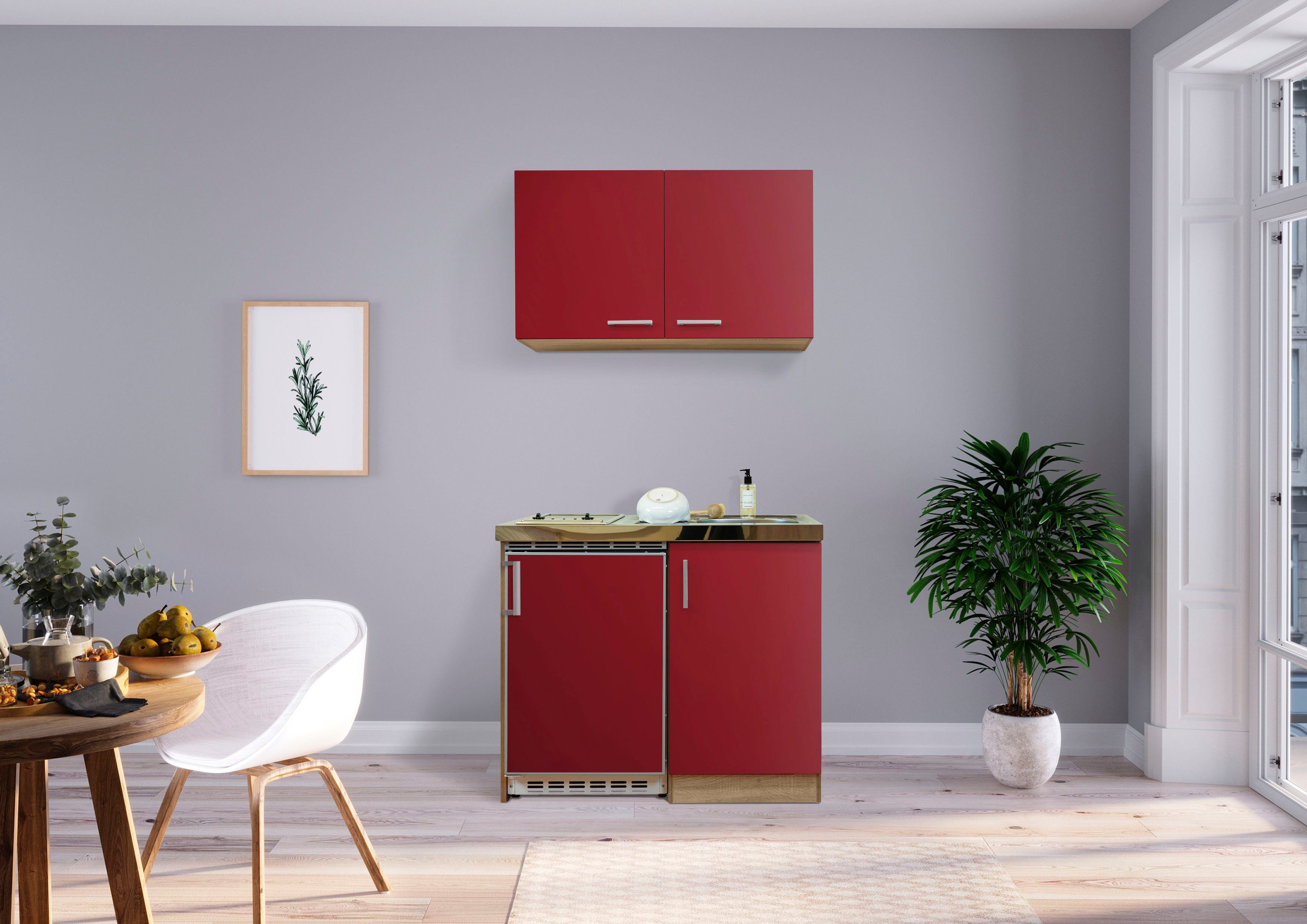 RESPEKTA Küchenzeile »Amrum aus der Serie Levin«, mit Glaskeramikkochfeld  und Kühlschrank, Breite 100 cm