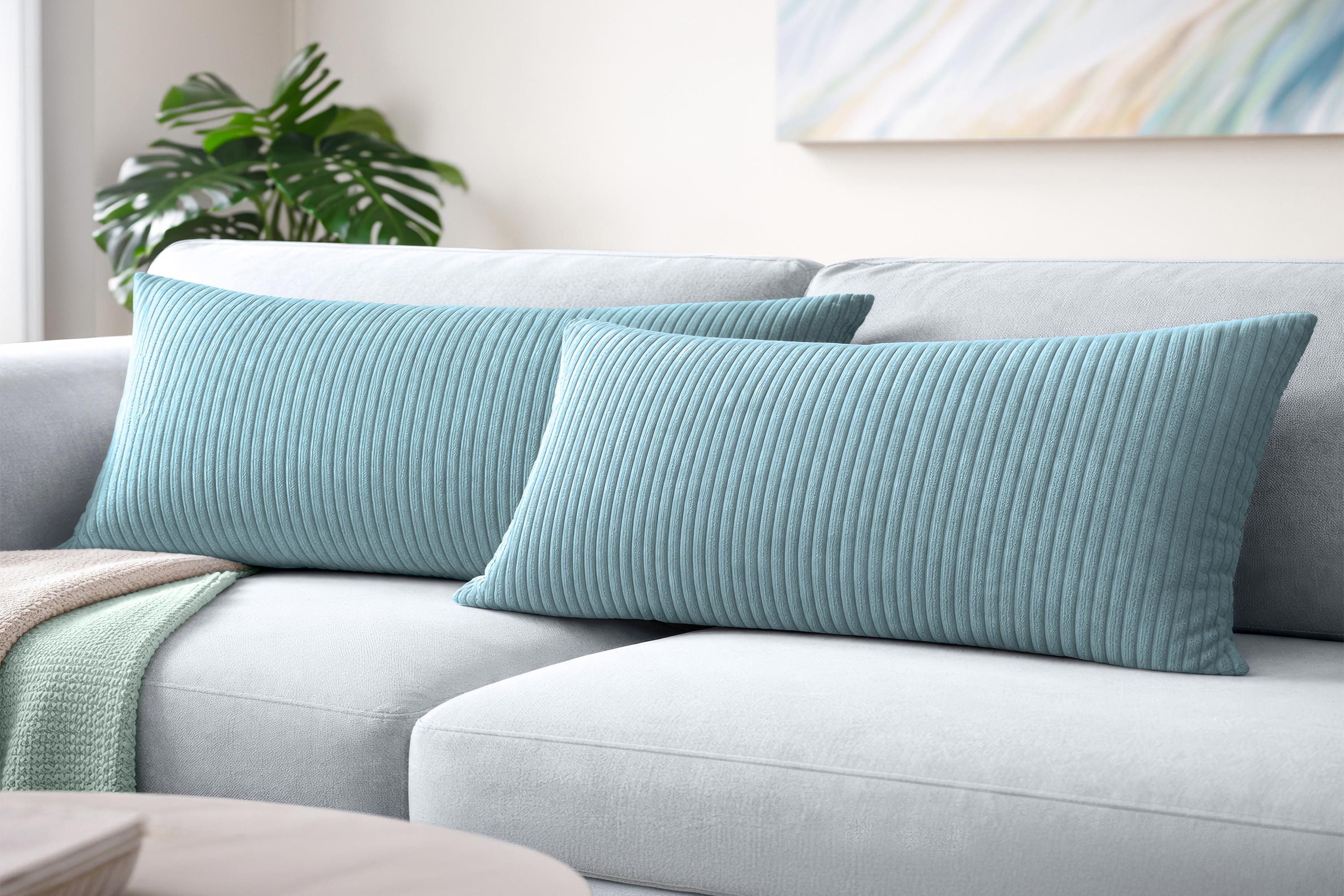 Amilian Kissenbezüge 40x80 cm 2er Set Cord-Optik Hotelverschluss - Zierkissenhülle Sofa, weich, pflegeleicht, formstabil