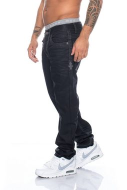 Cipo & Baxx Regular-fit-Jeans Herren Jeans Hose mit stylischen Applikationen und gewachster Waschung Dicke Nähte