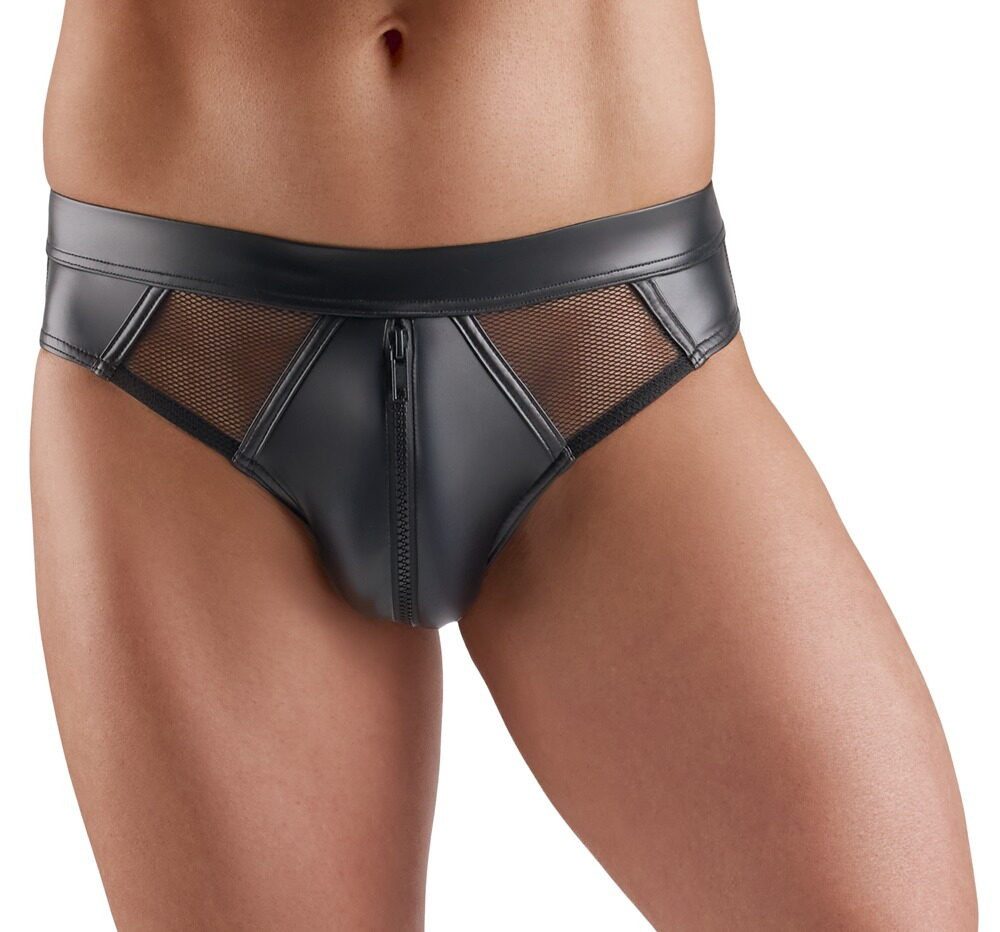 Slip Wetlook Slip mit Netzeinsätzen mit Reißverschluss - schwarz