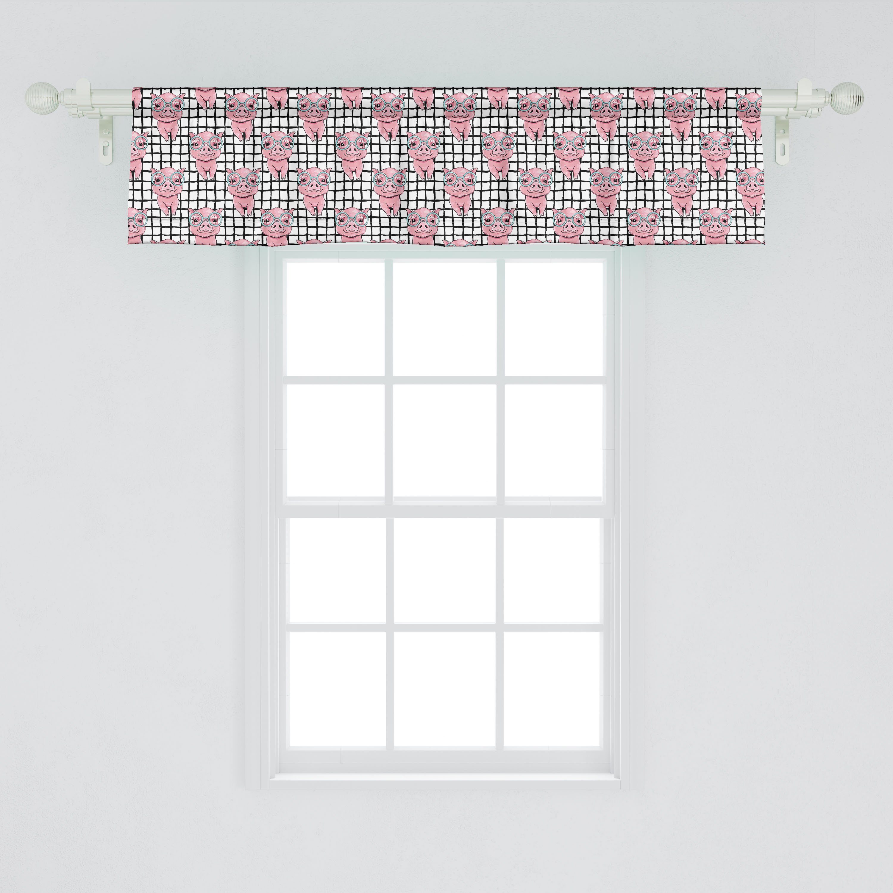 Scheibengardine Vorhang Volant Schweine Dekor Quadrate Stangentasche, Nerdy Küche mit Schlafzimmer Abakuhaus, für Ferkel und Microfaser