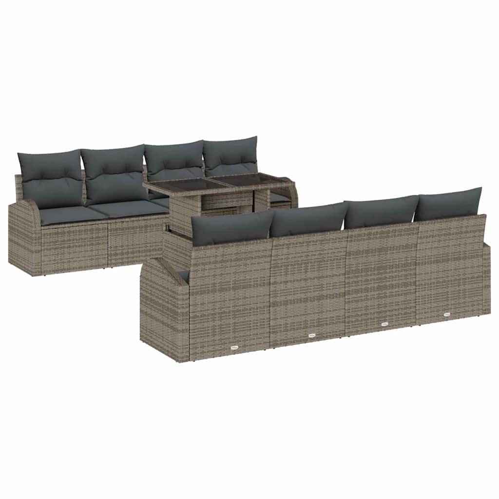 vidaXL Loungesofa Garten-Sofa-Set mit Kissen mit Speicher 9 pcs Grau Poly Rattan, 9 Teile