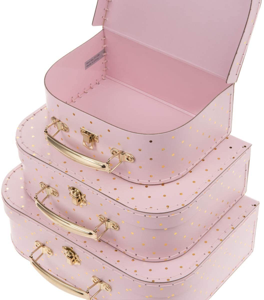 Jewelkeeper Kinderkoffer Pappkoffer, Satz 3 Geschenk-Boxen Nesting von Lagerung - Punkte Gold Rosa