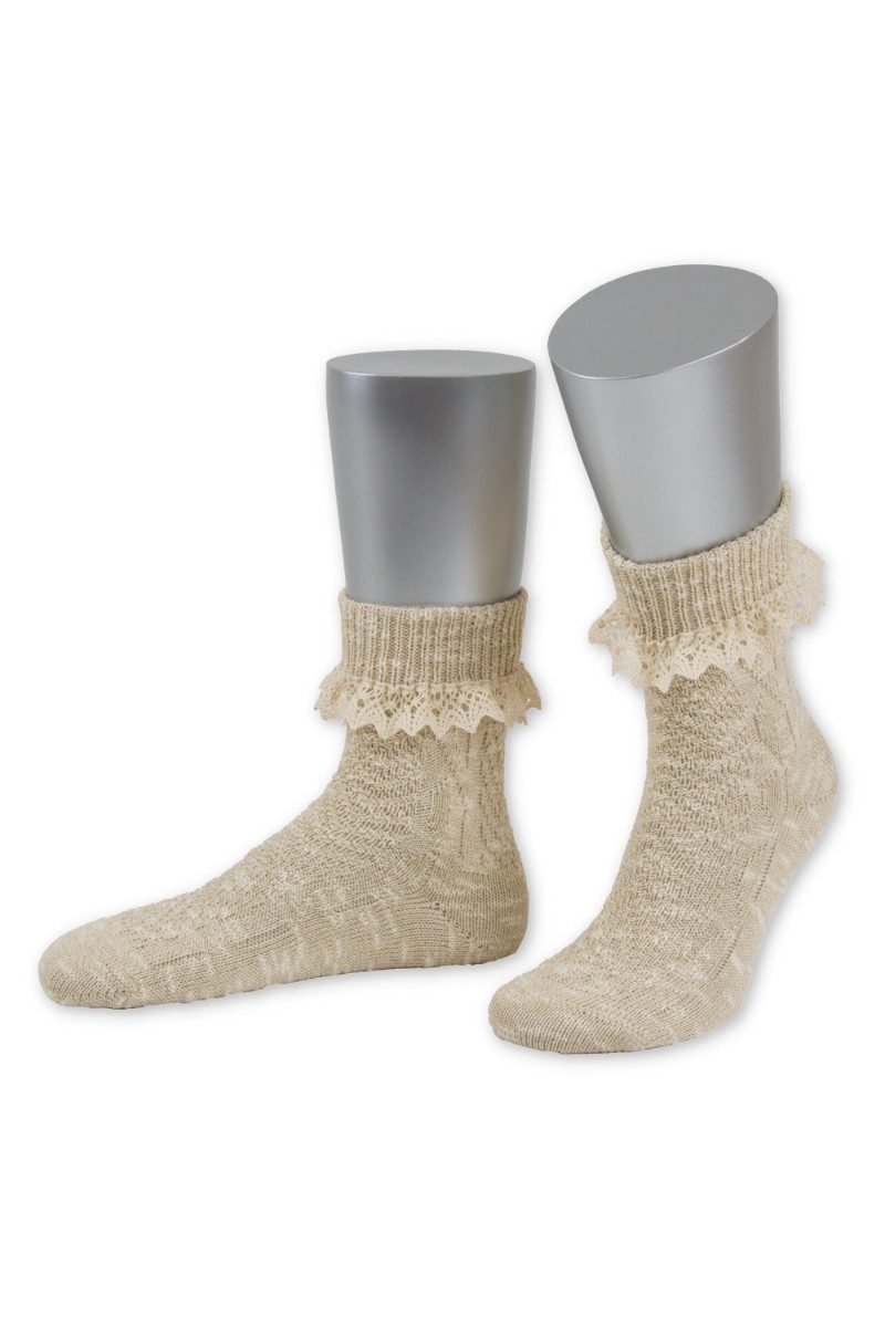 Lusana Trachtensocken Trachtensocken - HÄKELSPITZE - beigemeliert